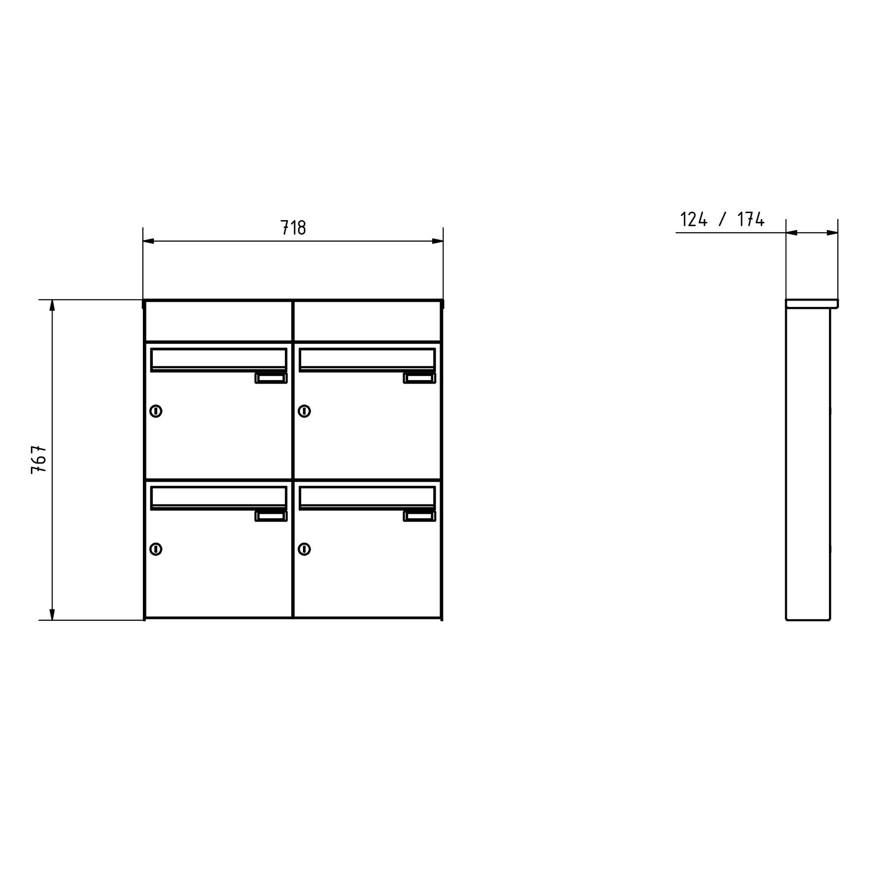 4-piece stainless steel surface-mounted letterbox design BASIC Plus 382XA AP with bell box - RAL of your choice