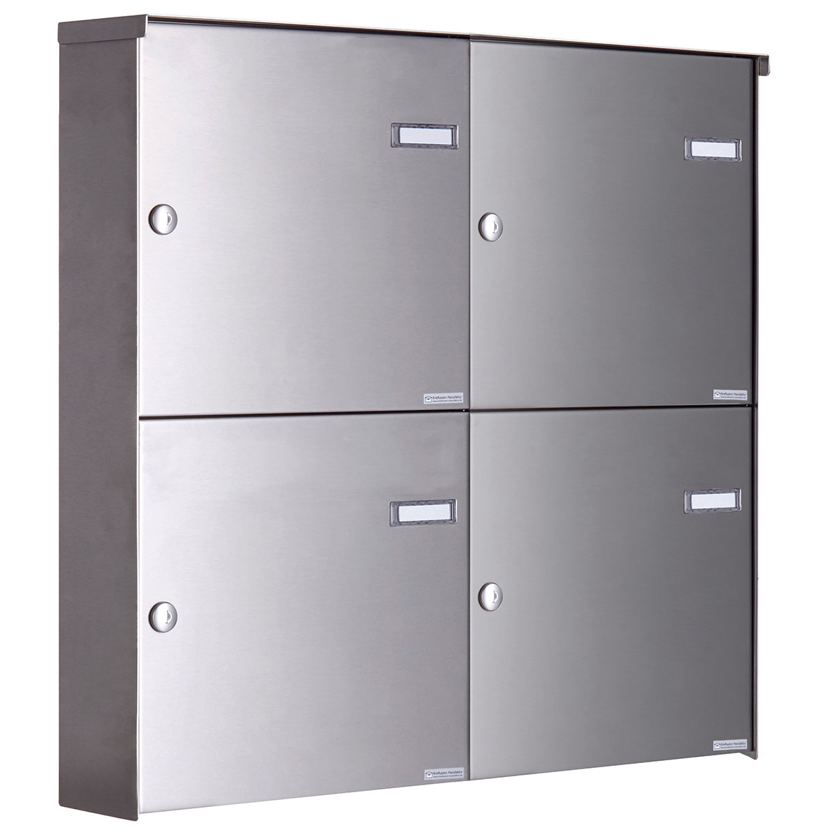 4er 2x2 Edelstahl Zaunbriefkasten BASIC Plus 382XZ - Entnahme rückseitig 4er 2x2 Edelstahl Zaunbriefkasten BASIC Plus 382XZ - Entnahme rückseitig