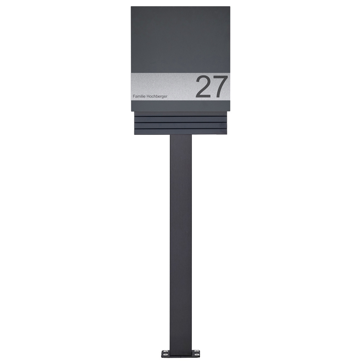 Design free-standing letterbox & newspaper compartment SCHILLER SMALL VARS - RAL 7016 anthracite grey with stainless steel application Design free-standing letterbox & newspaper compartment SCHILLER SMALL VARS - RAL 7016 anthracite grey with stainless steel application