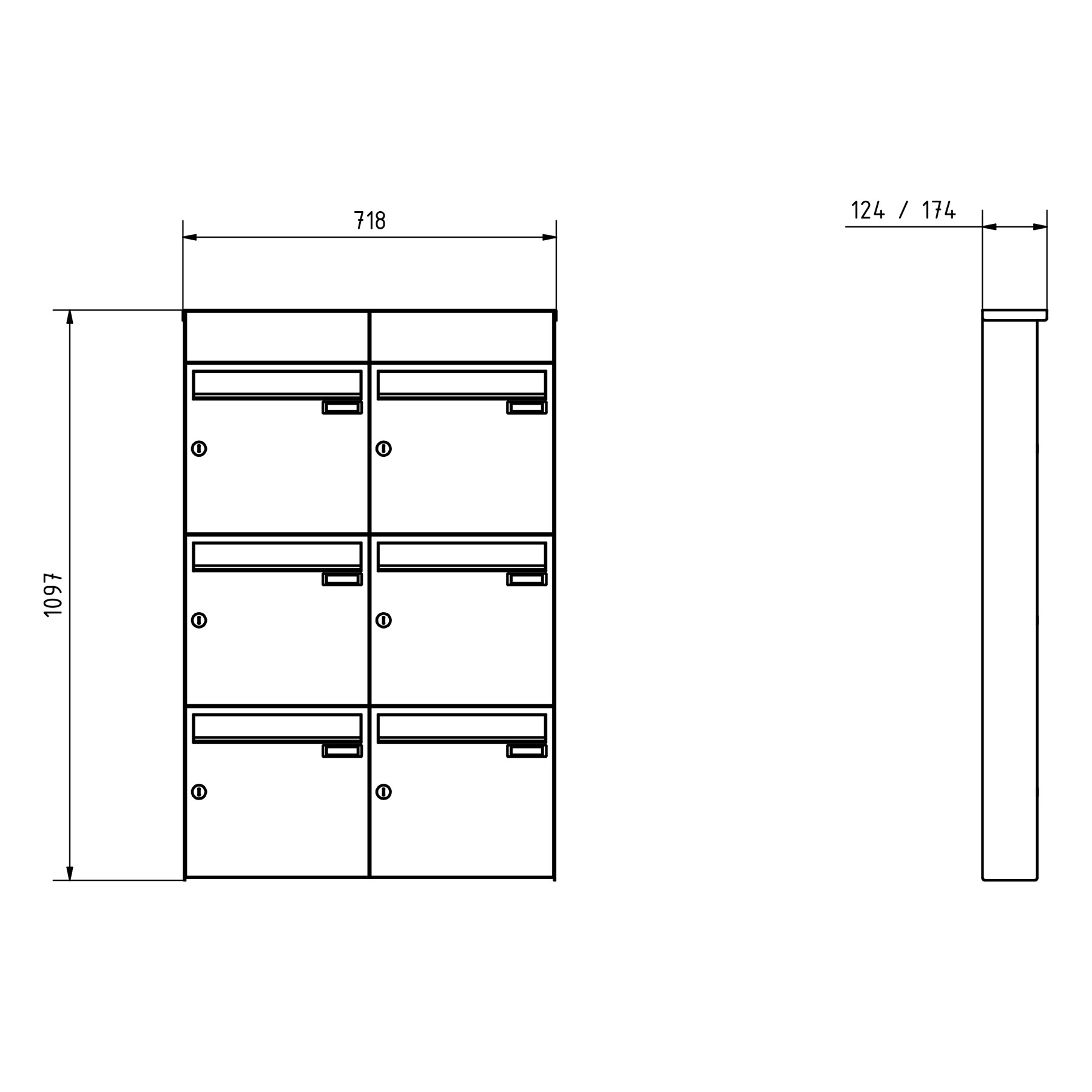 6er Edelstahl Aufputz Briefkasten Design BASIC Plus 382XA AP mit Klingelkasten - Edelstahl V2A