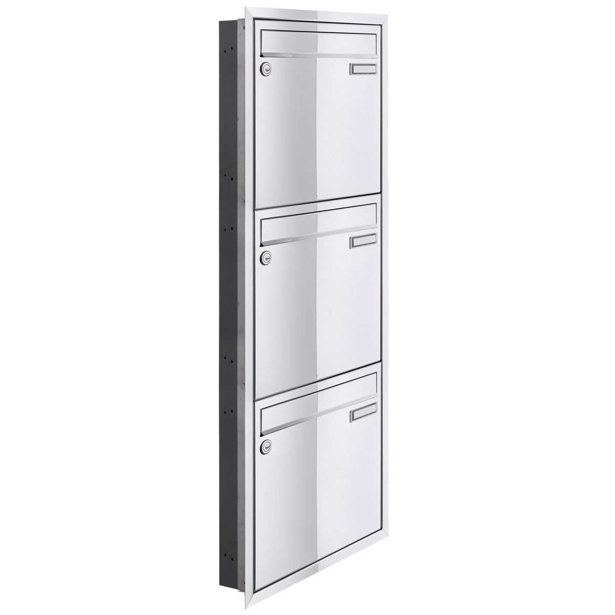 3er 1x3 Unterputz Briefkastenanlage CLASSIC 534C - Edelstahl poliert ähnl. Chrom - 3 Partei