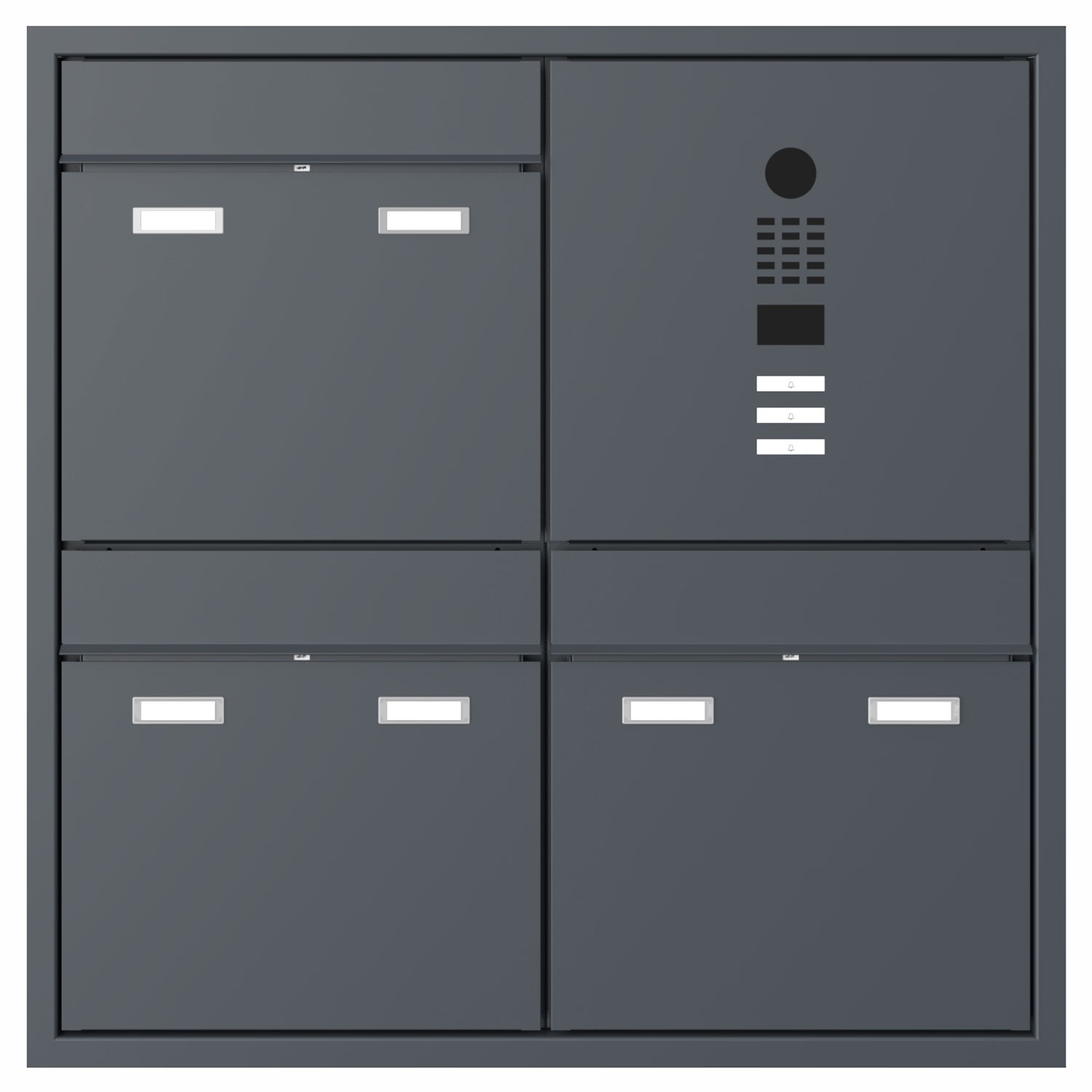 Boîte aux lettres encastrée design 3 pièces GOETHE UP - RAL au choix - Interphone vidéo DoorBird droit