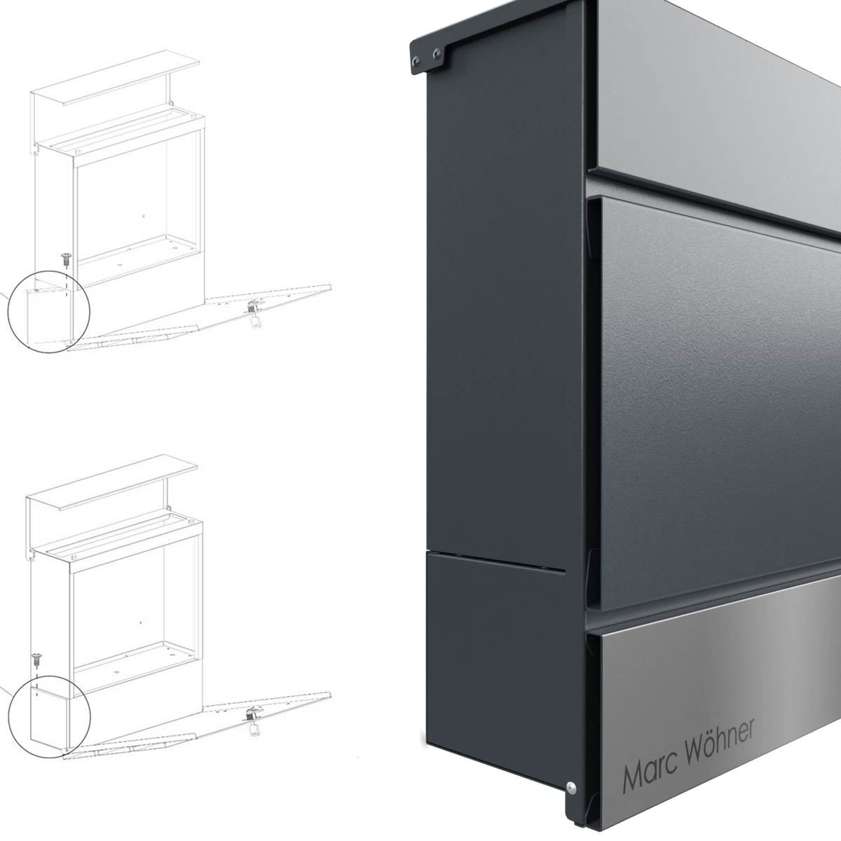 Standbriefkasten KANT Edition mit Zeitungsfach - Design Elegance 4 - RAL 9007 graualuminium Standbriefkasten KANT Edition mit Zeitungsfach - Design Elegance 4 - RAL 9007 graualuminium