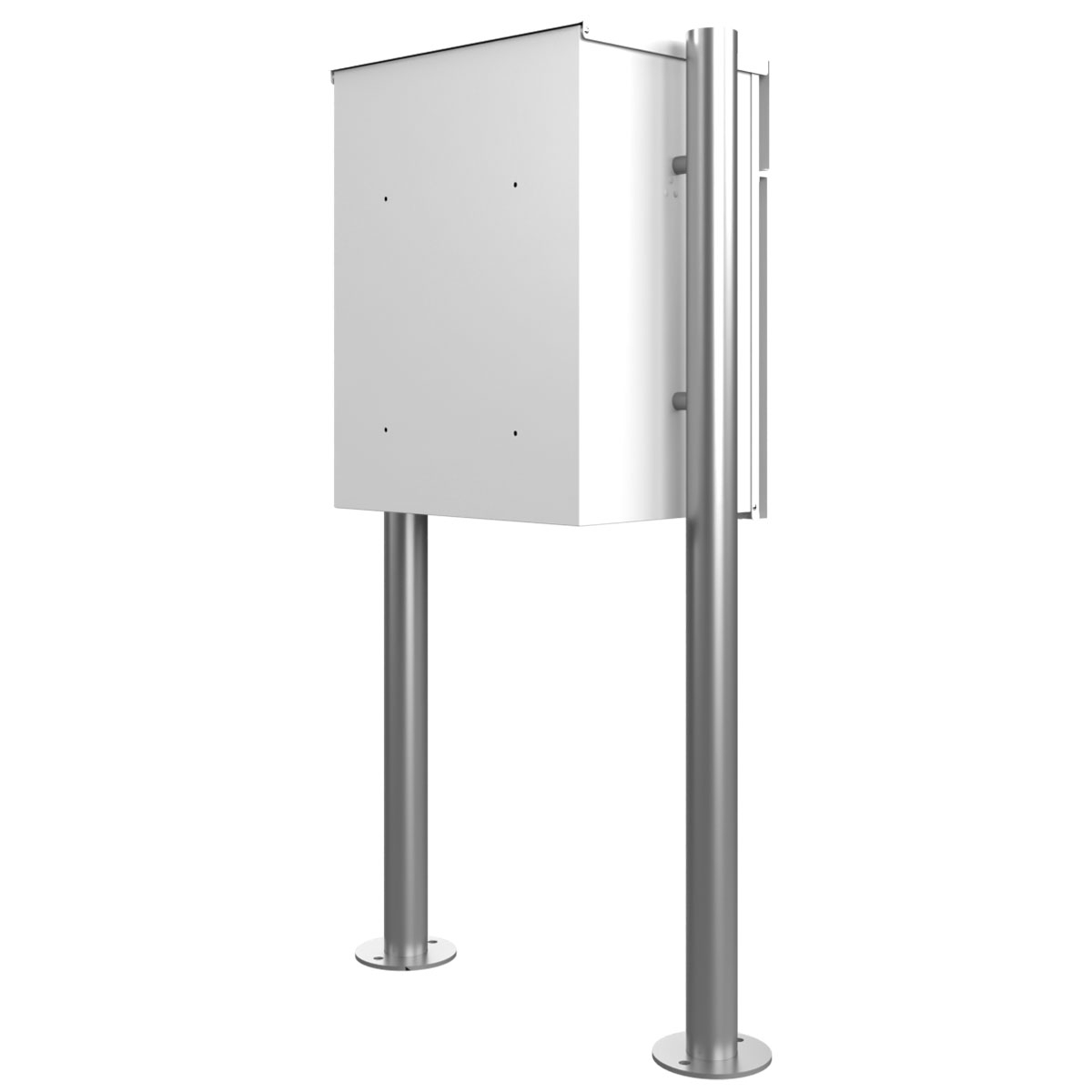 Cassetta per pacchi autoportante KANT ST-R - Design 2 - RAL 9016 bianco traffico con elementi di supporto in acciaio inox Cassetta per pacchi autoportante KANT ST-R - Design 2 - RAL 9016 bianco traffico con elementi di supporto in acciaio inox