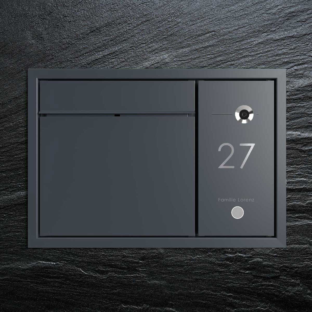 Design Unterputz Briefkasten GOETHE UP - RAL nach Wahl - COMELIT Switch seitlich - VIDEO Komplettset Wifi Design Unterputz Briefkasten GOETHE UP - RAL nach Wahl - COMELIT Switch seitlich - VIDEO Komplettset Wifi