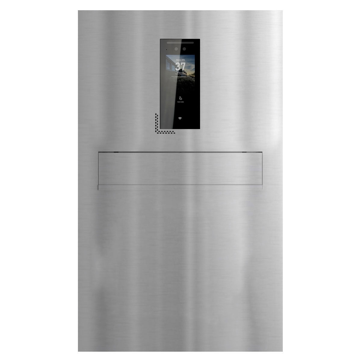Design letterbox pedestal GRIMM - rear removal - polished stainless steel with Ekinex Dico IP video intercom system