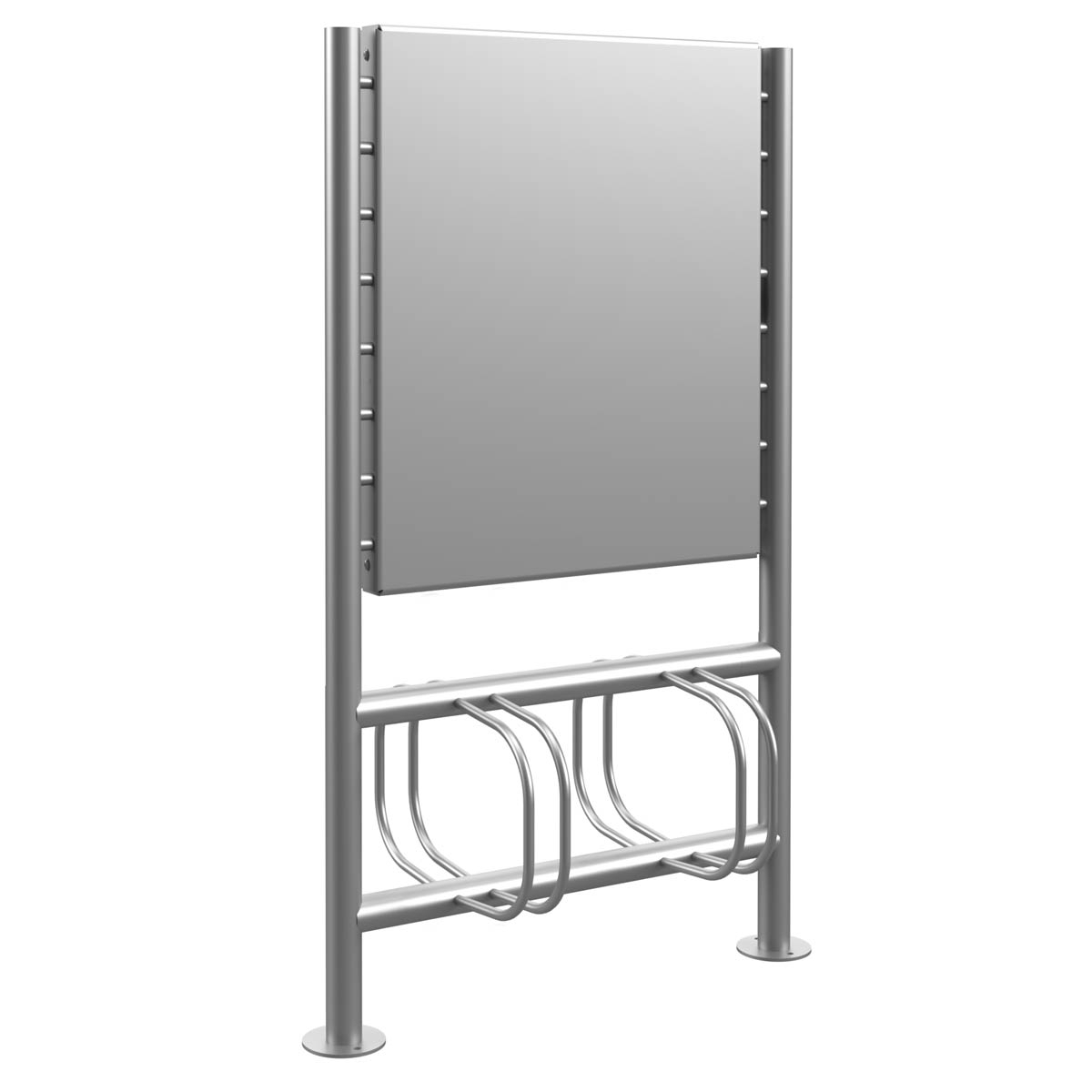 9f6b3c34a6a9147bdc5798872964a505d38bcda4 4er Fahrradständer ACHIM mit Werbeschild - Edelstahl V2A geschliffen - Doppelseitig