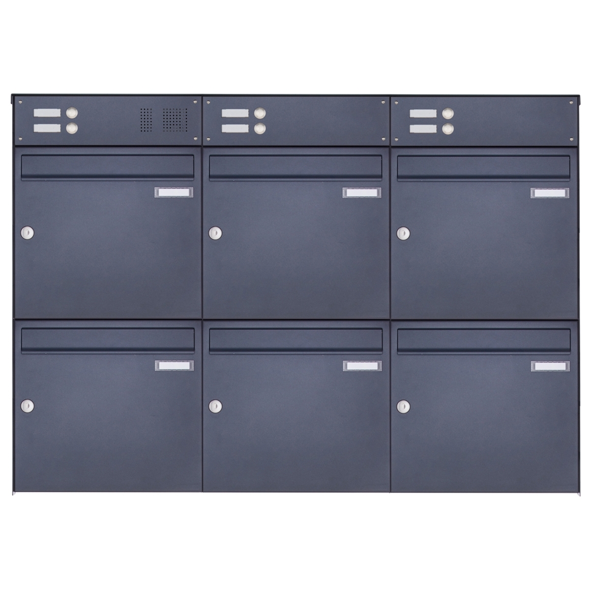6er 3x2 Edelstahl Aufputz Briefkasten Design BASIC Plus 382XA AP mit Klingelkästen- RAL nach Wahl