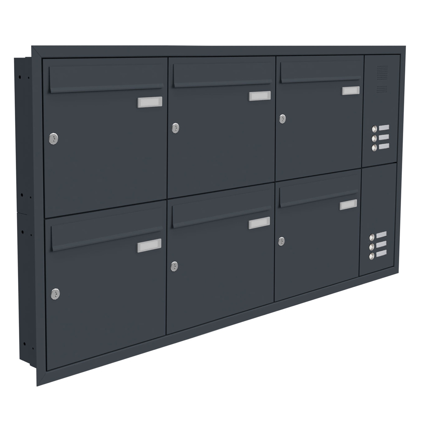 6-piece stainless steel flush-mounted letterbox system BASIC Plus 382XU UP with bell box on the side - RAL of your choice 6-piece stainless steel flush-mounted letterbox system BASIC Plus 382XU UP with bell box on the side - RAL of your choice