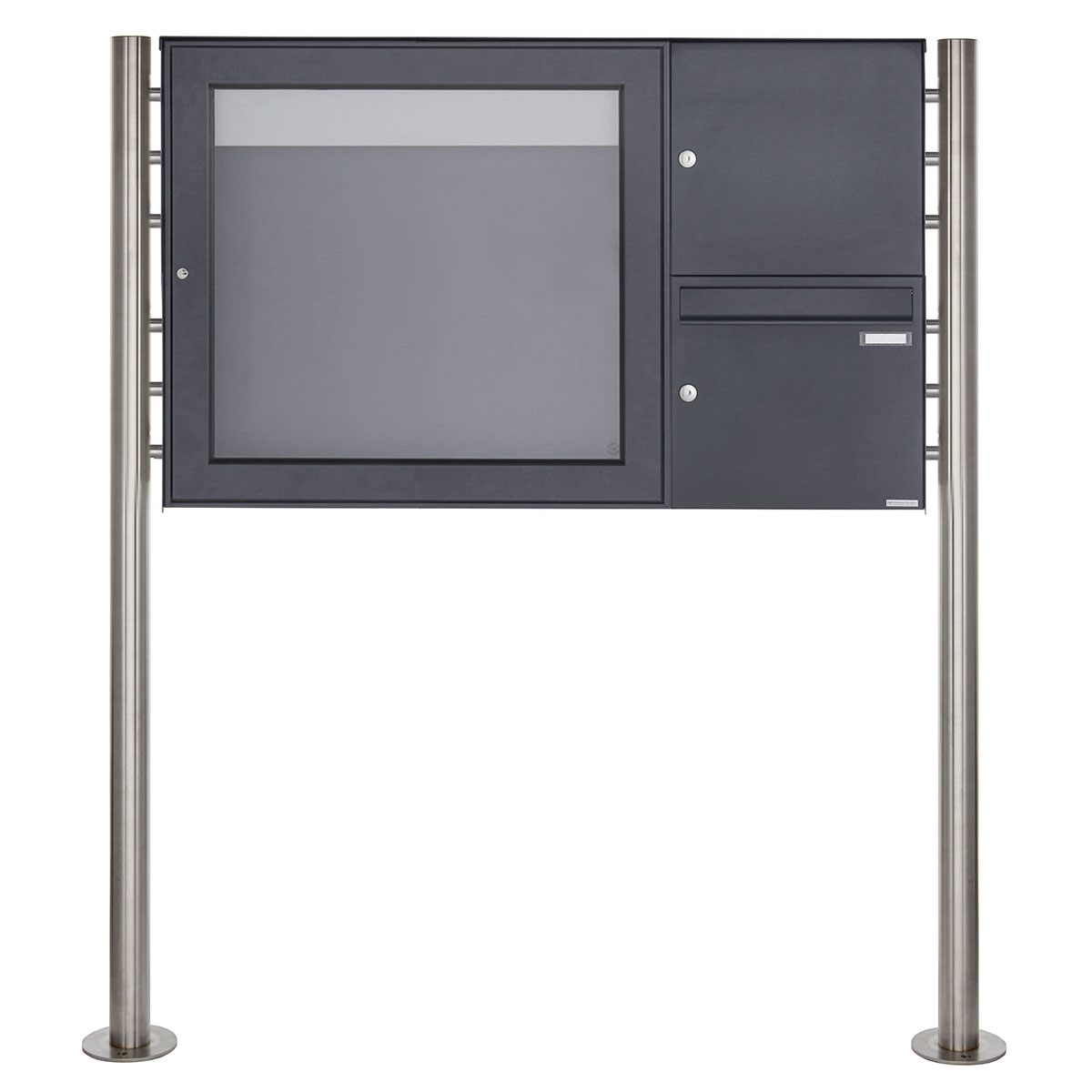 Freistehender Briefkasten mit Schaukasten BASIC Plus 389X ST-R - 710x660 - RAL 7016 anthrazitgrau Freistehender Briefkasten mit Schaukasten BASIC Plus 389X ST-R - 710x660 - RAL 7016 anthrazitgrau