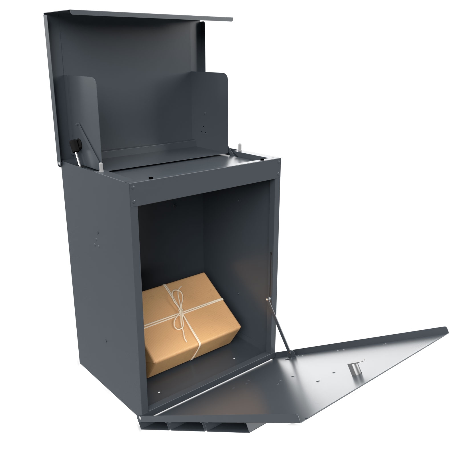 Paketbriefkasten freistehend KANT ST-R - Design 2 - RAL 9005 tiefschwarz mit Standelemente Edelstahl