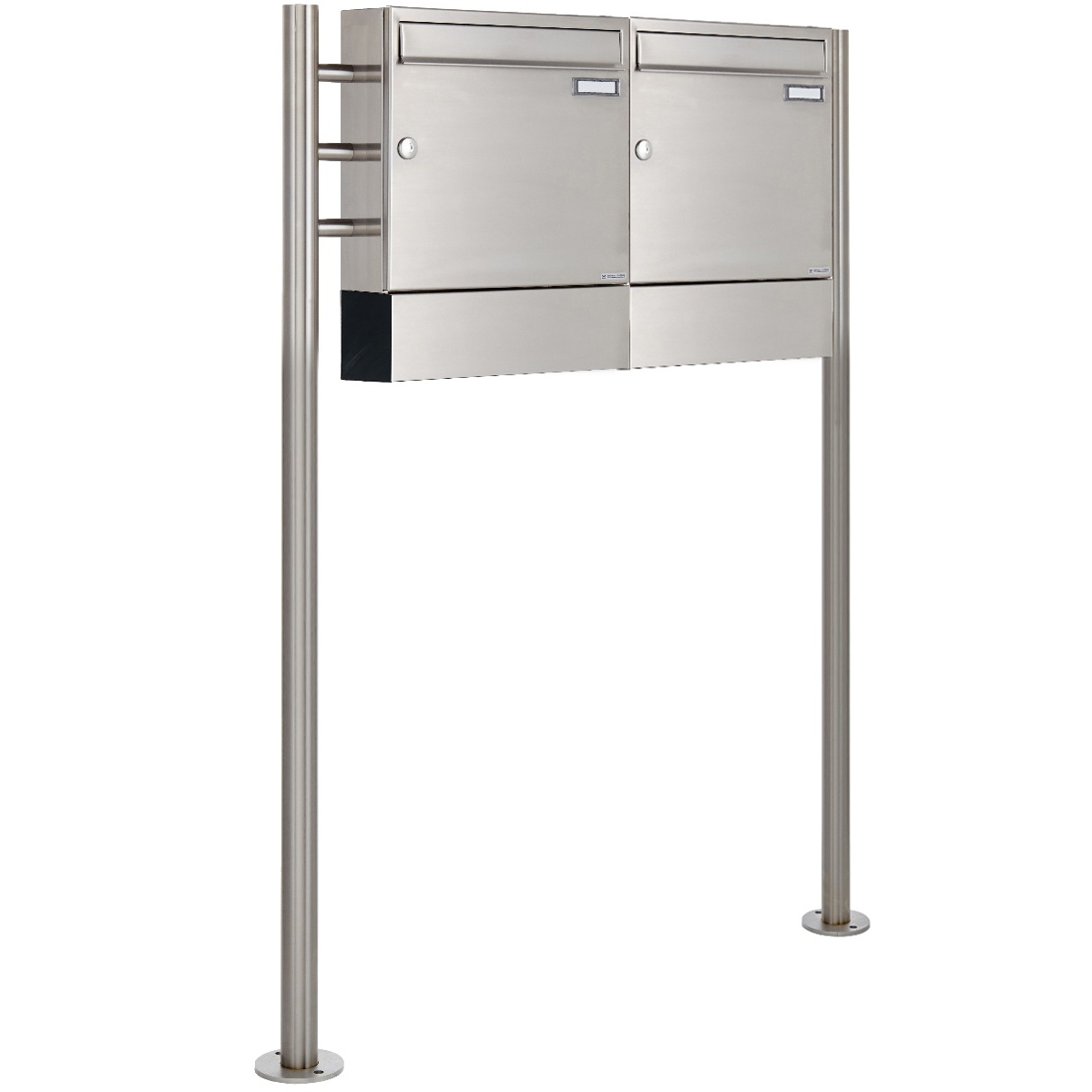2 x 1 stainless steel letterbox design BASIC 381 ST-R with newspaper compartments