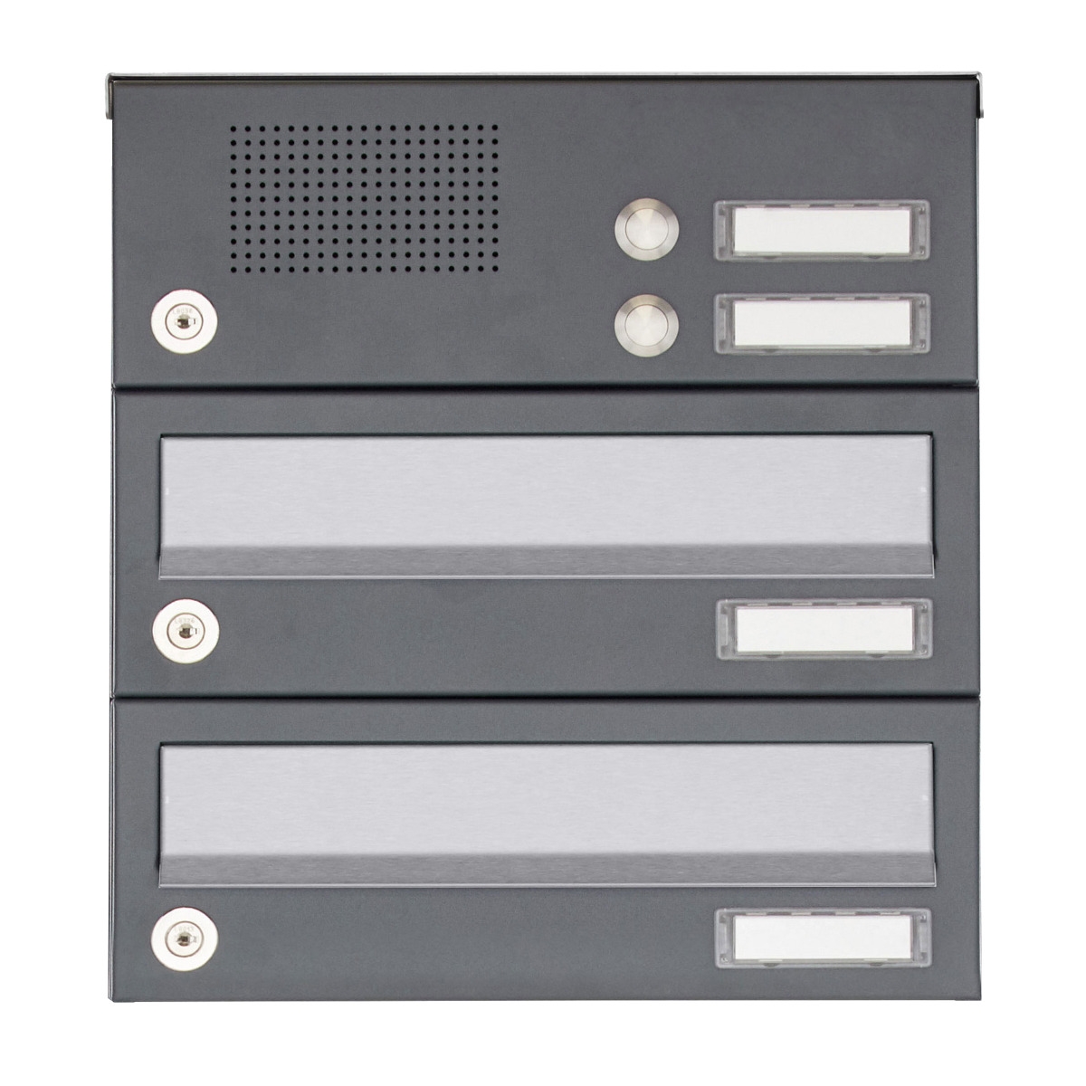 2er Aufputz Briefkastenanlage Design BASIC 385A AP mit Klingelkasten - Edelstahl-RAL 7016 anthrazitgrau