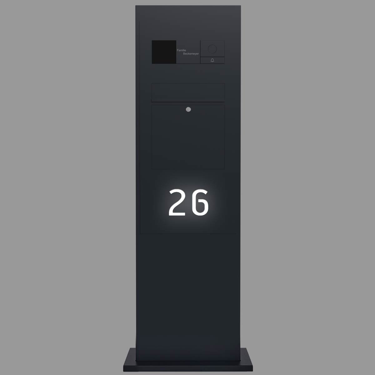 Designer BIG letterbox pillar - RAL of your choice - house number - GIRA System 106 - 3-gang prepared Designer BIG letterbox pillar - RAL of your choice - house number - GIRA System 106 - 3-gang prepared
