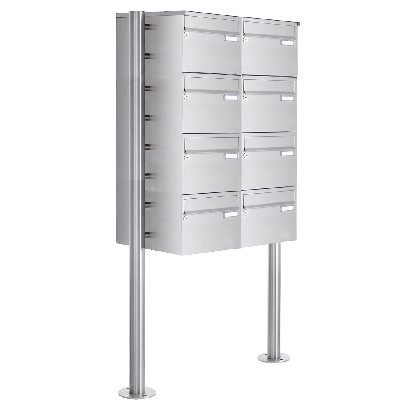 8er Edelstahl Standbriefkasten Design BASIC Plus 385 220 X ST R - Edelstahl V2A