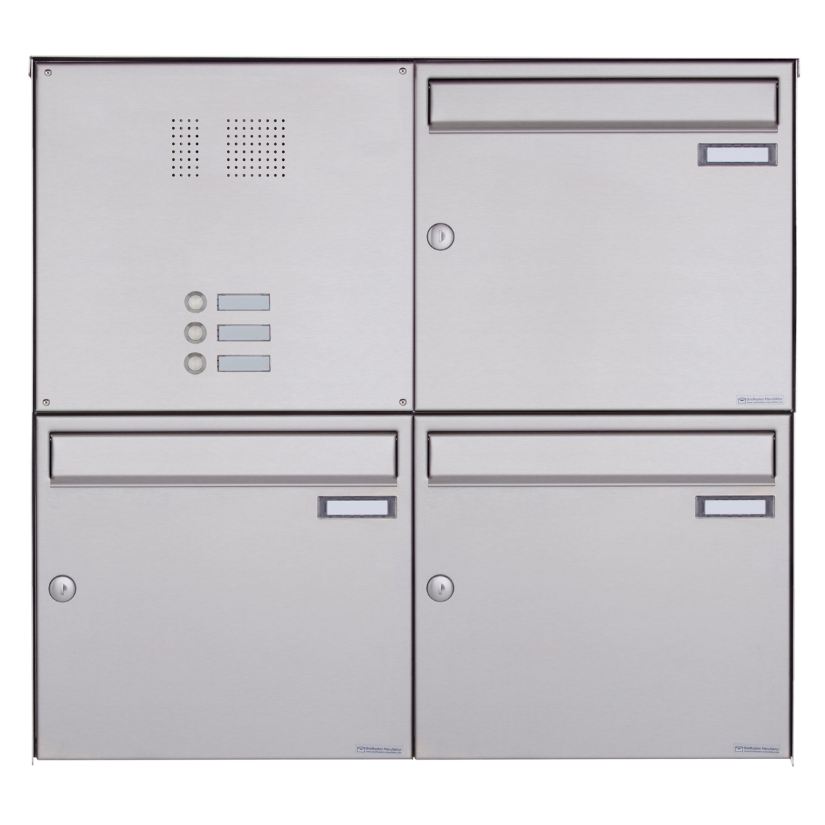 3er Edelstahl Aufputz Briefkasten Design BASIC Plus 382XA AP mit Klingelkasten - Edelstahl V2A