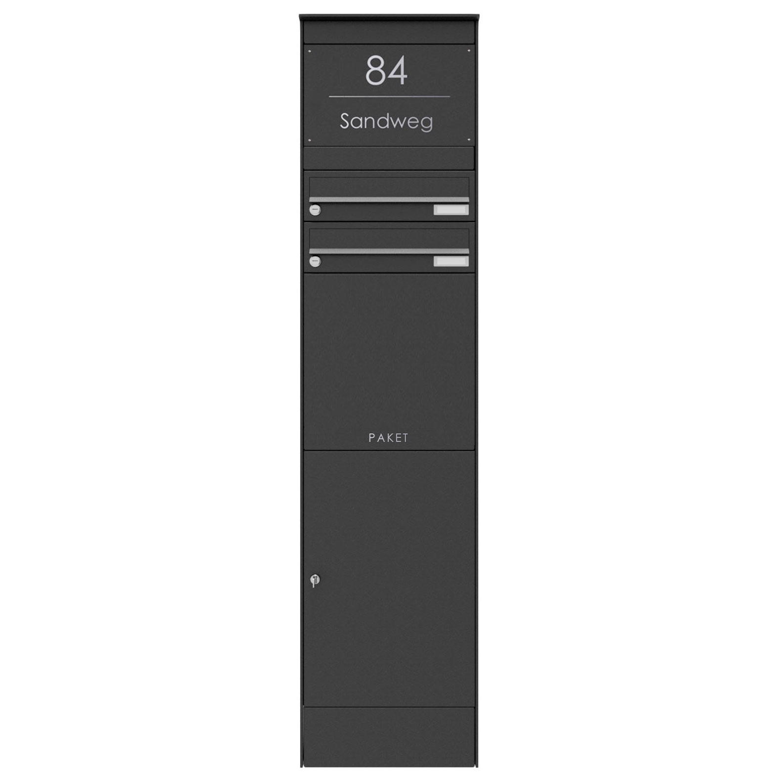 2er Briefkastenstele BASIC Plus 864X mit Paketfach 550x370 - RAL nach Wahl 2er Briefkastenstele BASIC Plus 864X mit Paketfach 550x370 - RAL nach Wahl