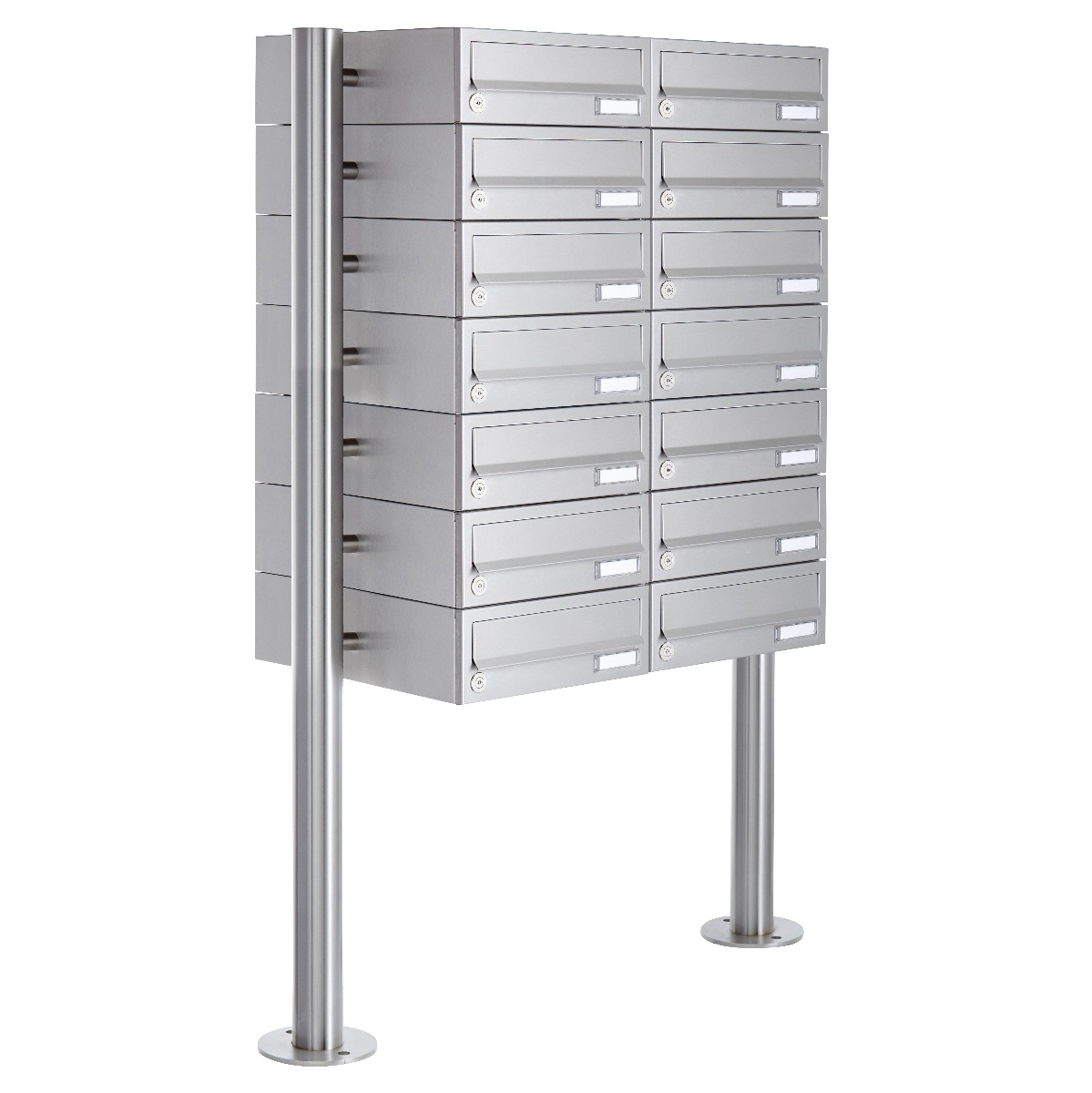 14er Briefkastenanlage freistehend Design BASIC 385-VA ST-R - Edelstahl V2A, geschliffen