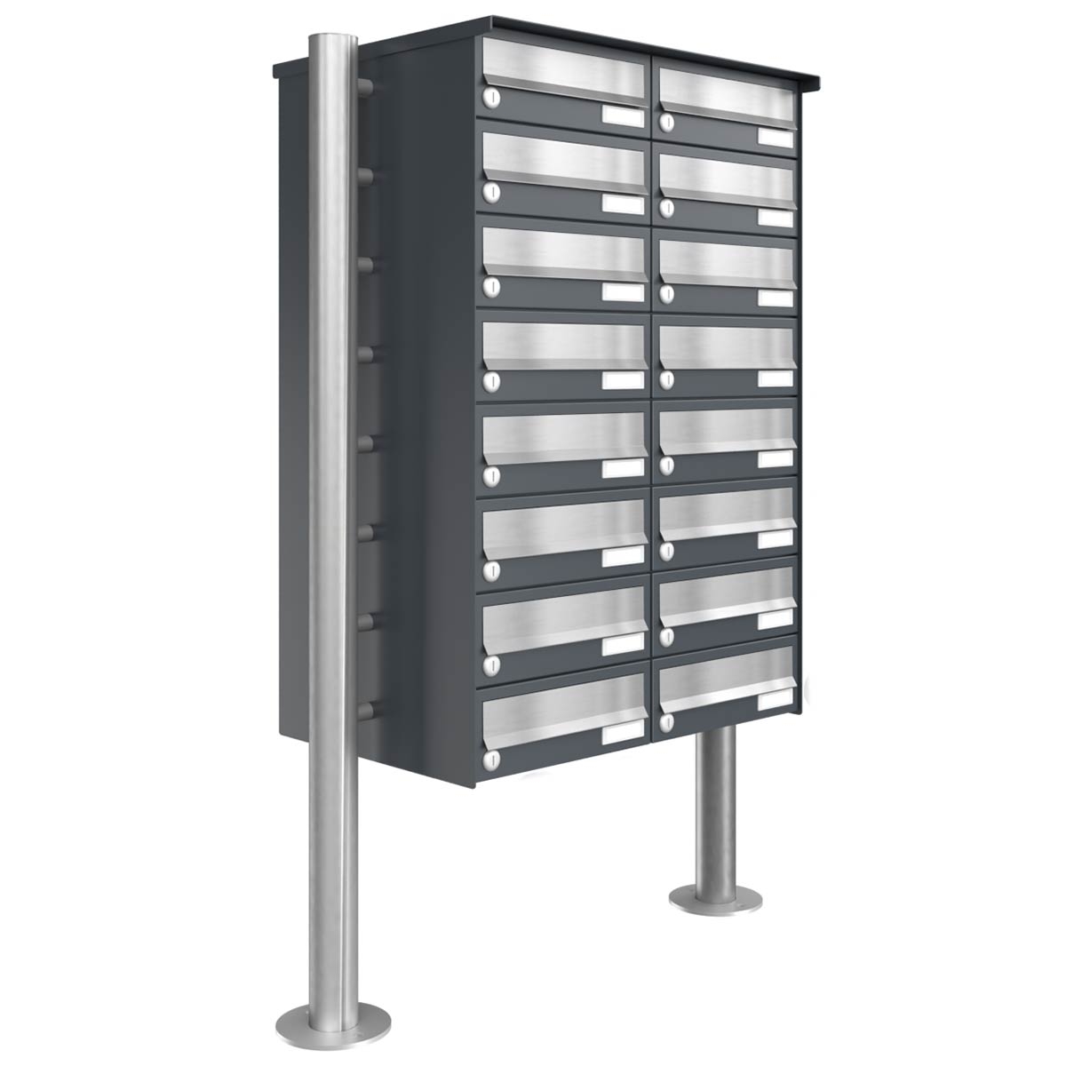16er 8x2 Briefkastenanlage freistehend Design BASIC 385 ST-R - Edelstahl-RAL 7016 anthrazitgrau