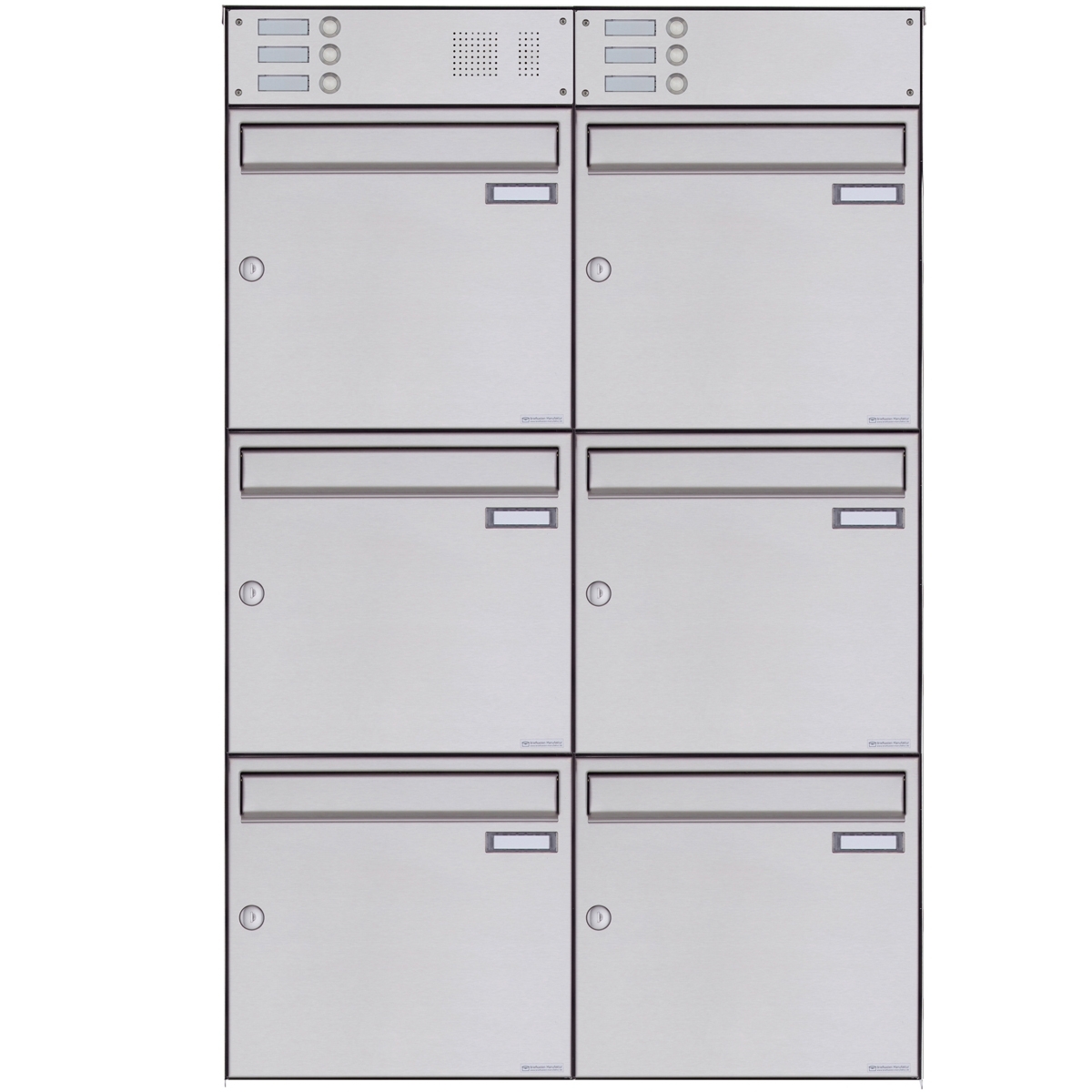 6er Edelstahl Aufputz Briefkasten Design BASIC Plus 382XA AP mit Klingelkasten - Edelstahl V2A