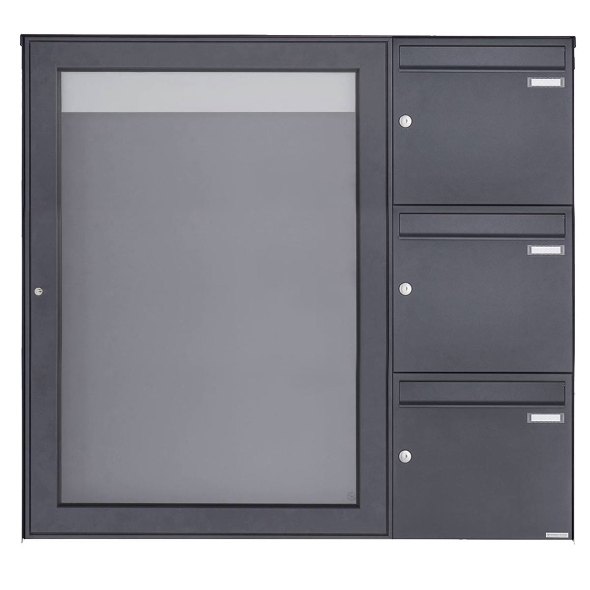 3er Aufputz Briefkasten mit Schaukasten BASIC Plus 389XA AP - 710x990 - RAL nach Wahl
