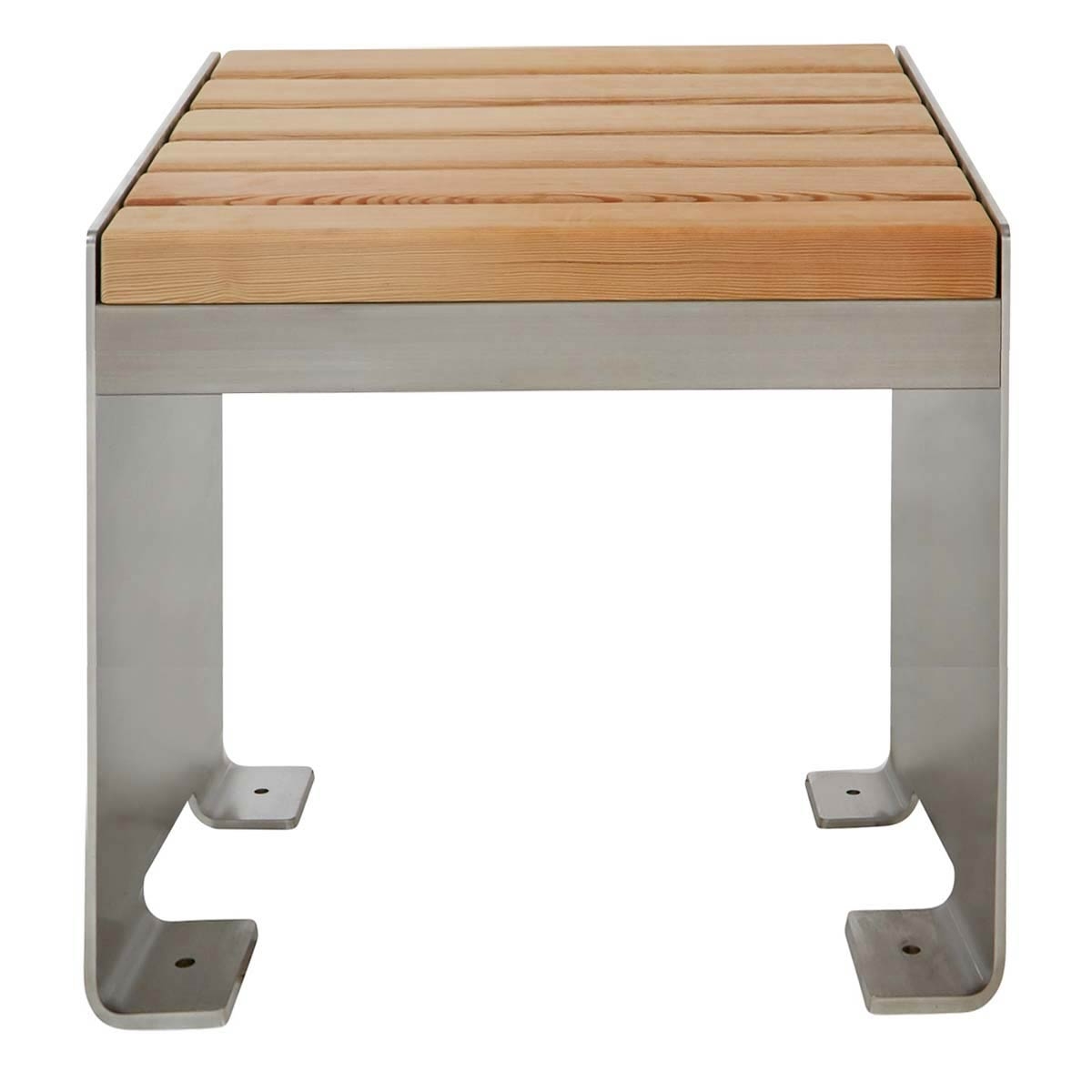 Design Hocker - Beistelltisch NOVALIS - Edelstahl geschliffen - Douglasie geölt