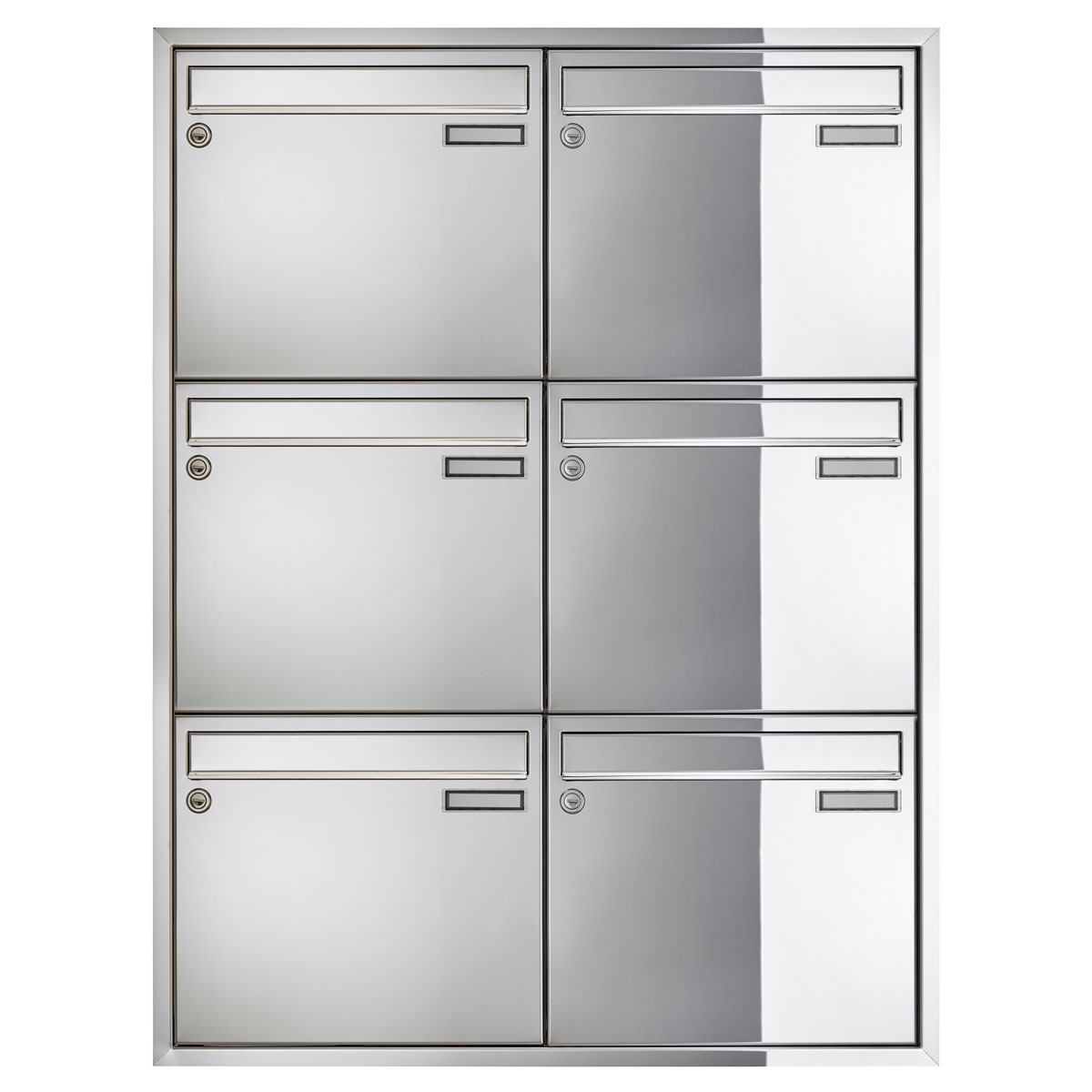 6er 2x3 Unterputz Briefkastenanlage CLASSIC 534C - Edelstahl poliert ähnl. Chrom - 6 Partei