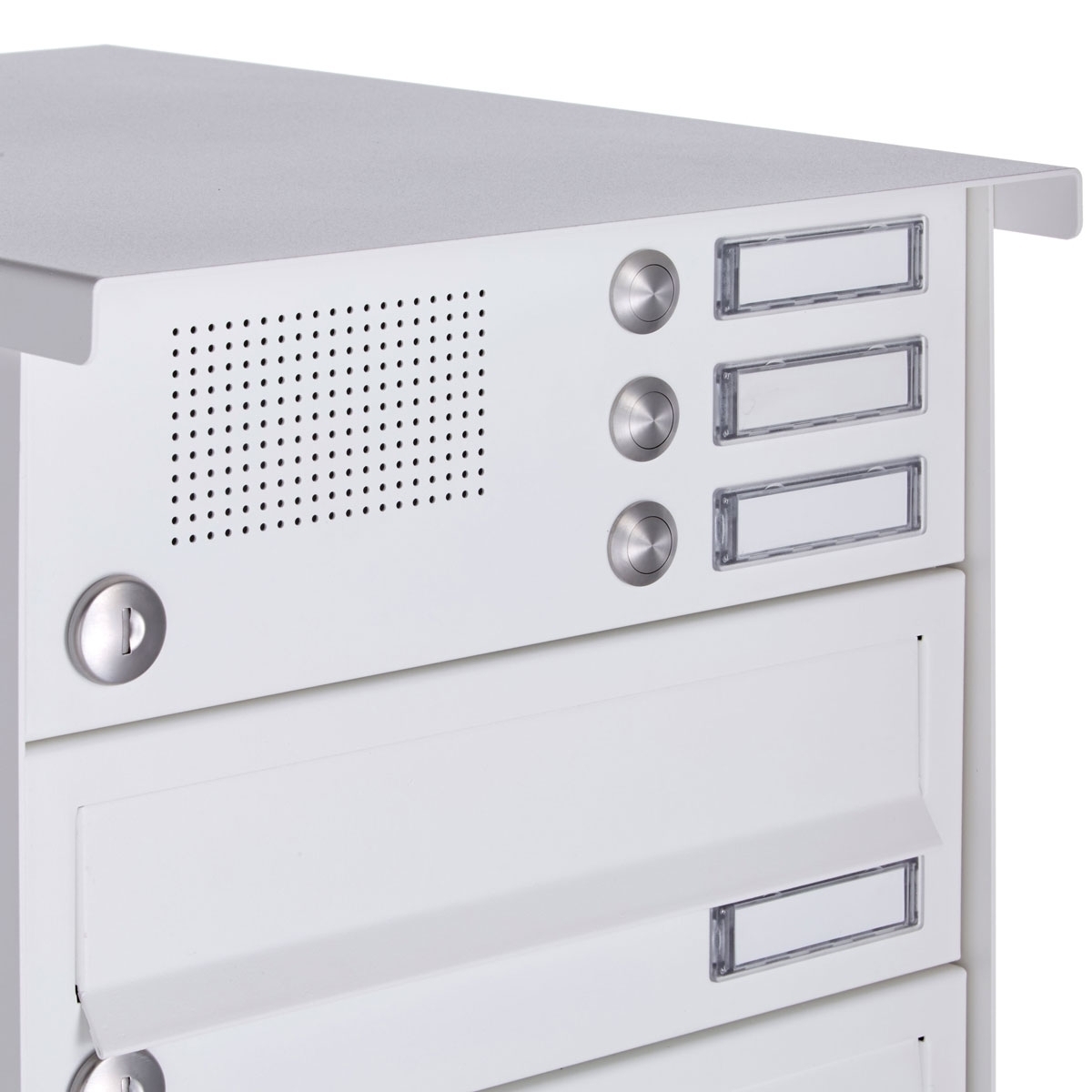 4er Standbriefkasten Design BASIC 385P-9016 ST-T mit Klingelkasten - RAL 9016 verkehrsweiß