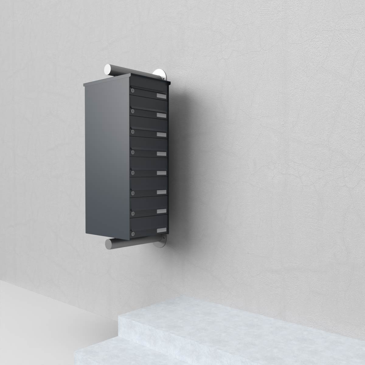 Stainless steel parcel letterbox design BASIC Plus 385XW with parcel compartment 550x300 for side wall mounting - RAL of your choice Stainless steel parcel letterbox design BASIC Plus 385XW with parcel compartment 550x300 for side wall mounting - RAL of your choice