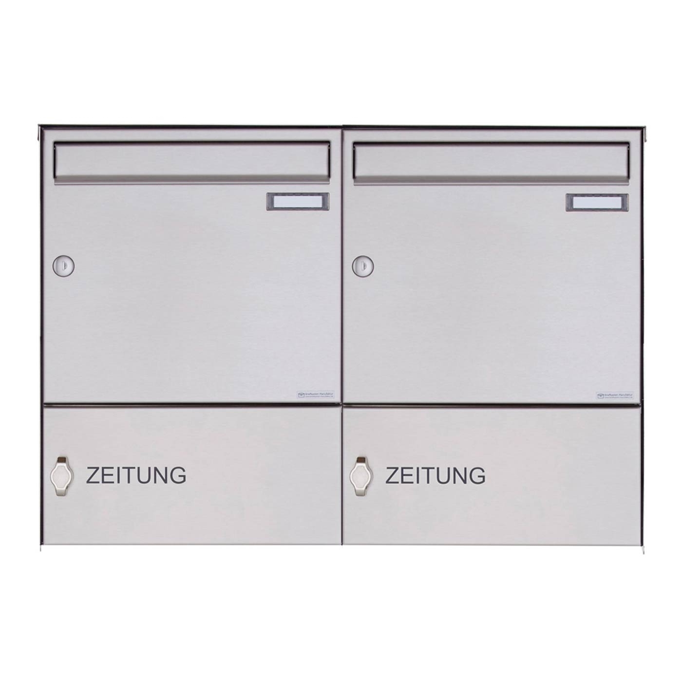 2-piece stainless steel surface-mounted letterbox design BASIC 382A AP with closed newspaper compartment 2-piece stainless steel surface-mounted letterbox design BASIC 382A AP with closed newspaper compartment