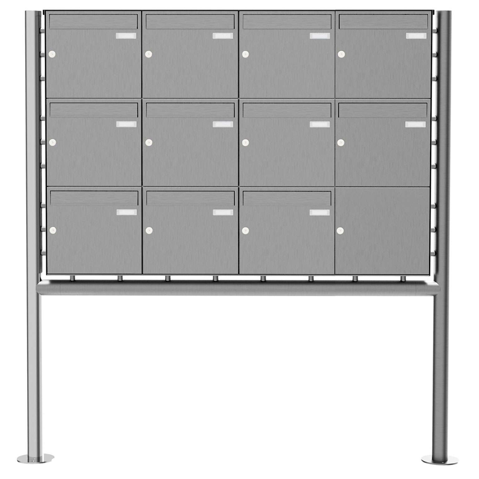 11er 3x4 Edelstahl Standbriefkasten Design BASIC Plus 381X ST-R - Edelstahl V2A geschliffen