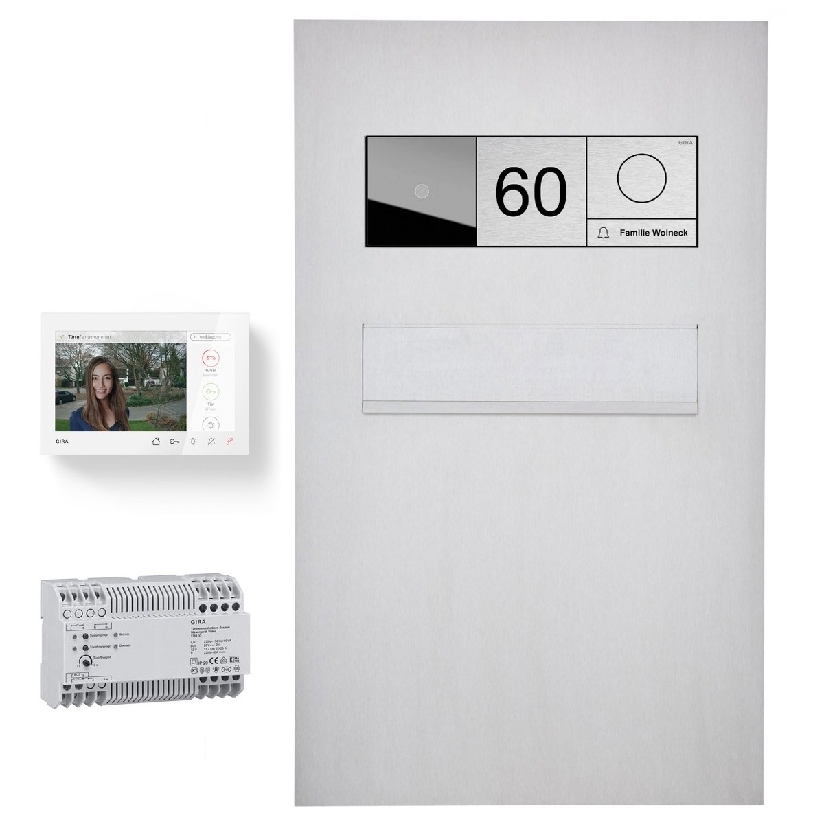 Edelstahl Zaunbriefkasten Designer Modell BIG - Entnahme hinten - GIRA System 106 - VIDEO Komplettset Edelstahl Zaunbriefkasten Designer Modell BIG - Entnahme hinten - GIRA System 106 - VIDEO Komplettset