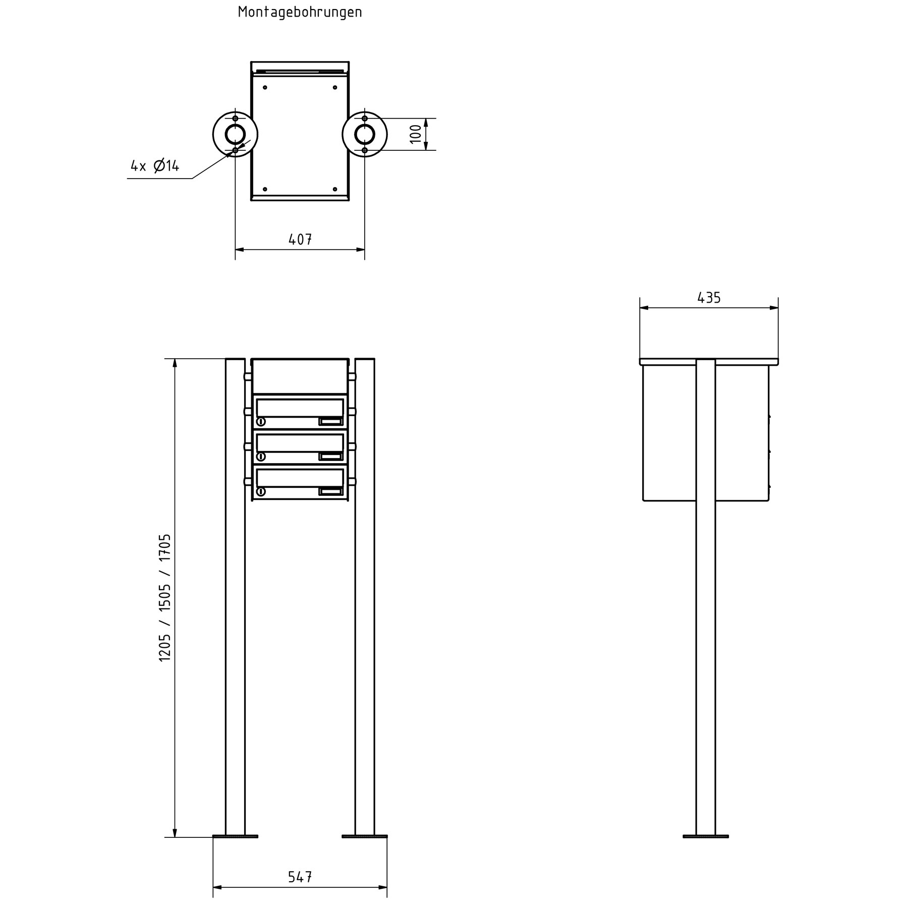 3er Standbriefkasten Design BASIC 385 ST-R mit Klingelkasten - Edelstahl-RAL 7016 anthrazitgrau 3er Standbriefkasten Design BASIC 385 ST-R mit Klingelkasten - Edelstahl-RAL 7016 anthrazitgrau
