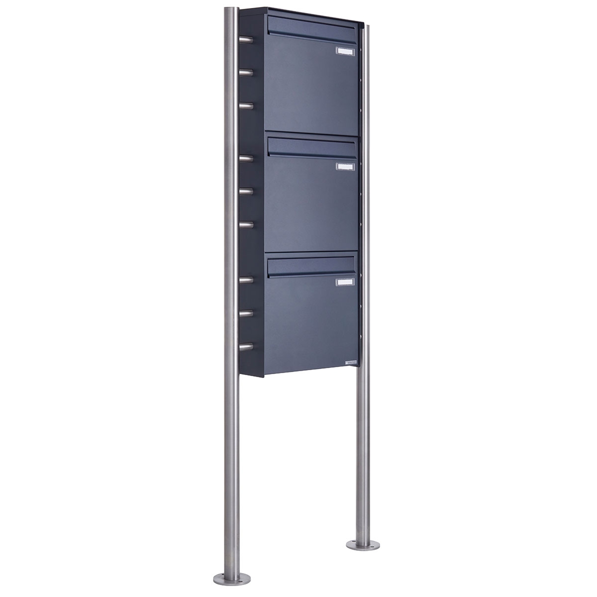3er 1x3 Zaunbriefkasten freistehend Design BASIC Plus 381XZ ST-R - RAL nach Wahl