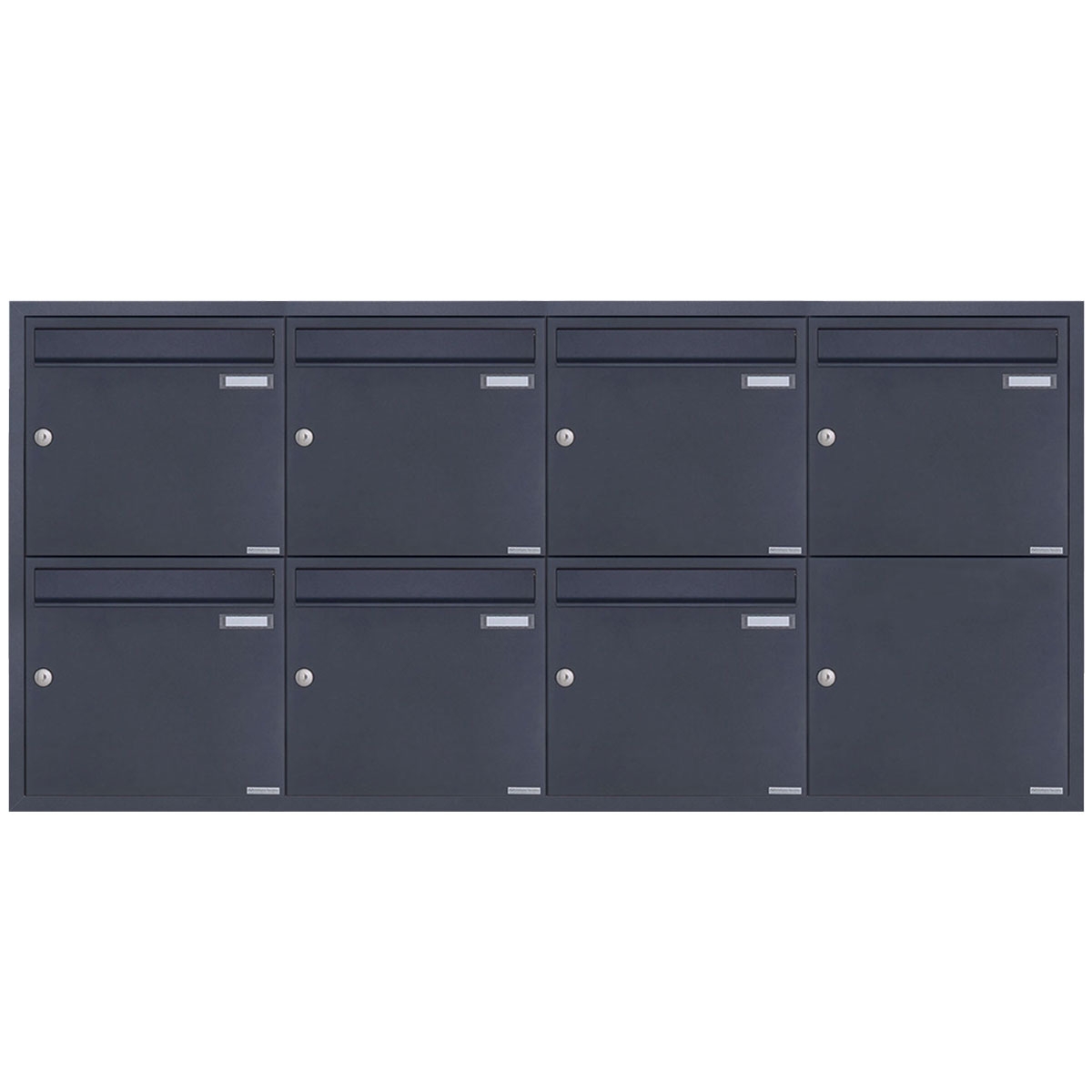 Sistema di cassette per le lettere da incasso BASIC Plus 382XU UP a 7 unità 4x2 in acciaio inox - RAL a scelta - 7 parti Sistema di cassette per le lettere da incasso BASIC Plus 382XU UP a 7 unità 4x2 in acciaio inox - RAL a scelta - 7 parti