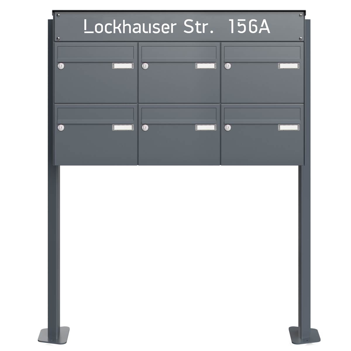 6er 3x2 free-standing letterbox system Design BASIC Plus 385XP ST-T - LED labelling - RAL of your choice
