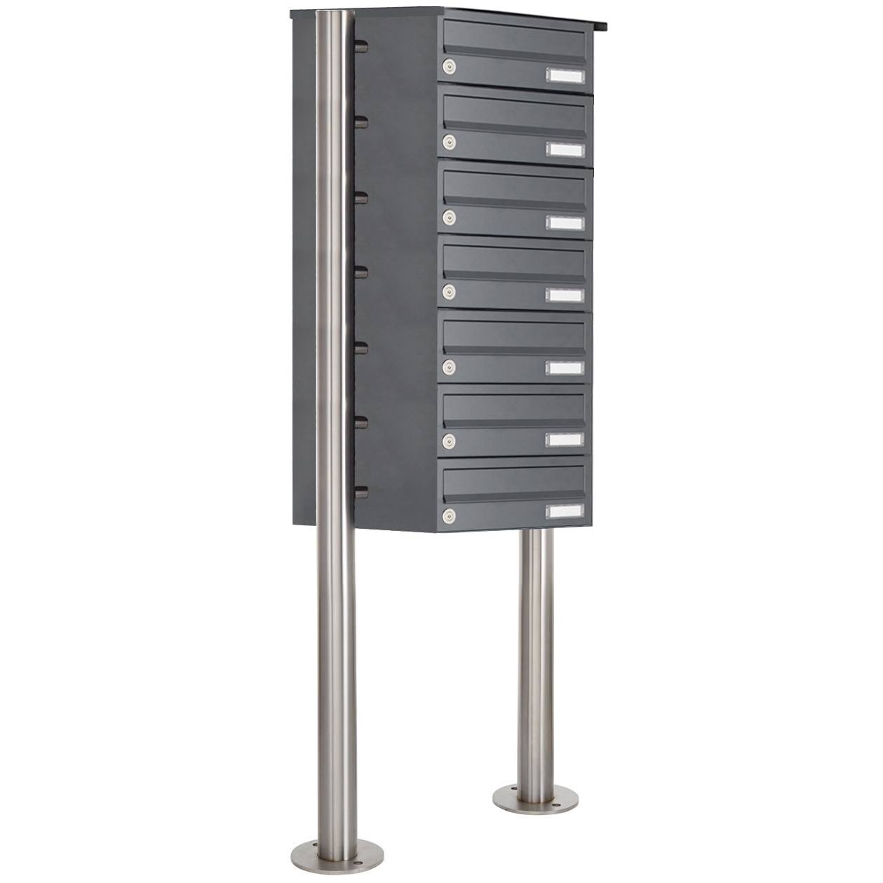 7er 7x1 Edelstahl Briefkastenanlage freistehend Design BASIC Plus 385X ST-R - RAL nach Wahl