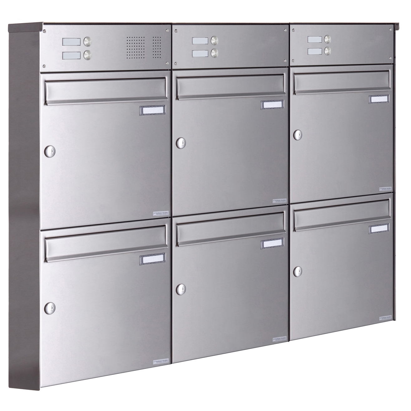 6er 3x2 Edelstahl Aufputz Briefkasten Design BASIC Plus 382XA AP mit Klingelkasten - Edelstahl V2A