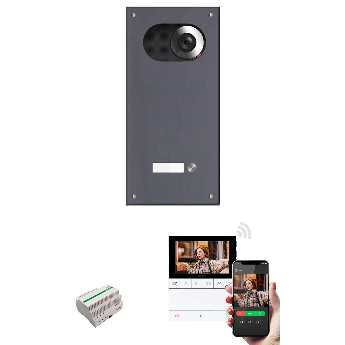 Edelstahl-Blende 170x330 für 1 Partei m. Comelit Video-Komplettset Wifi - RAL nach Wahl Edelstahl-Blende 170x330 für 1 Partei m. Comelit Video-Komplettset Wifi - RAL nach Wahl