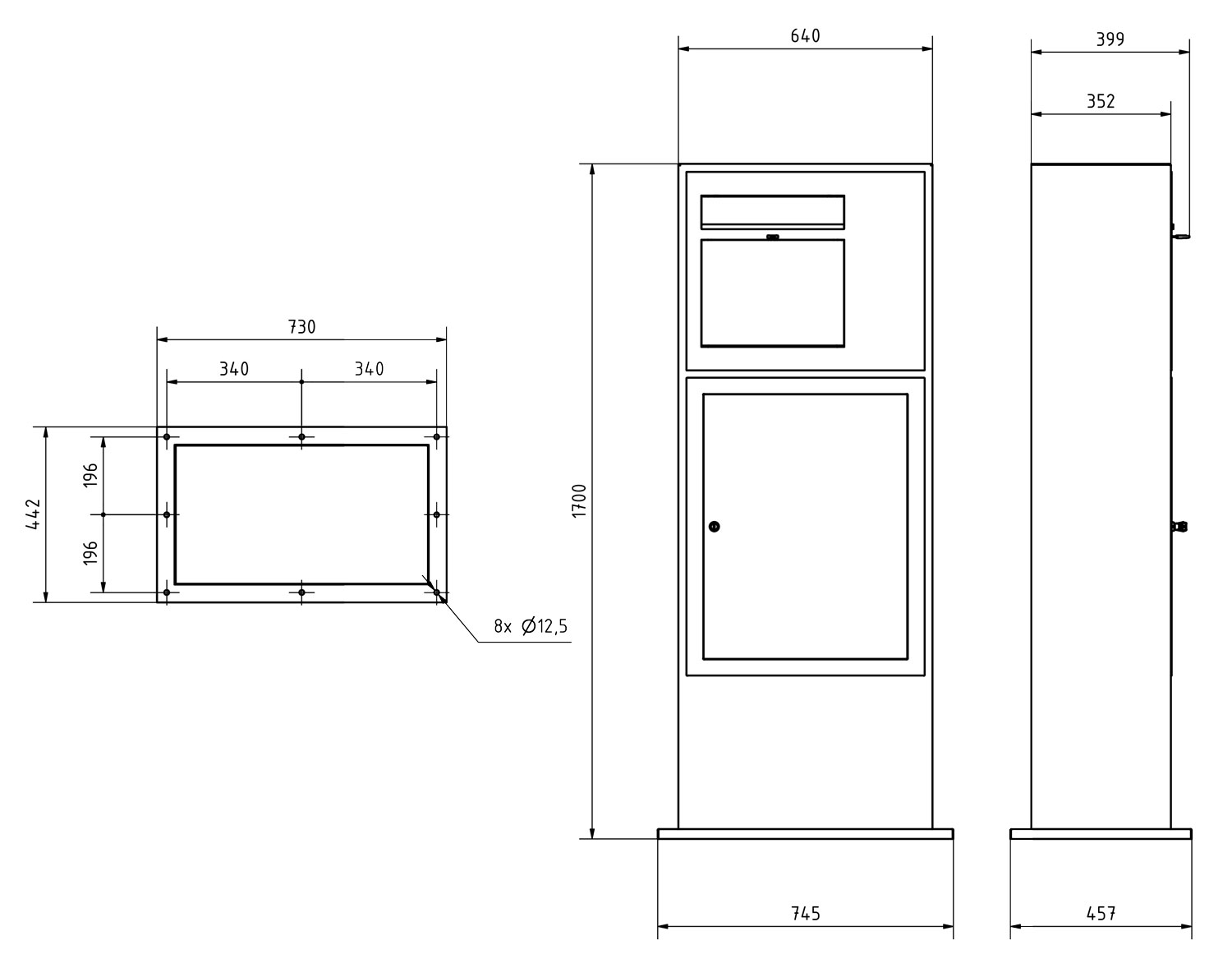 Design letterbox pillar GRIMM - colour of your choice with DoorBird video intercom left