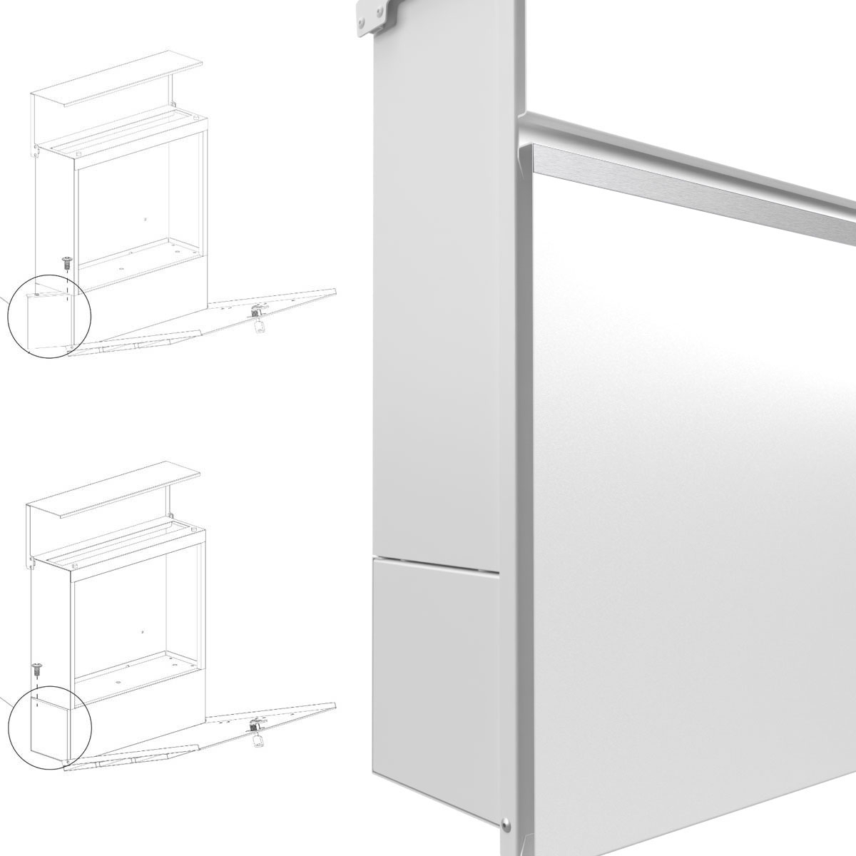 Staande brievenbus KANT Edition met krantenvak - design 3 - RAL 9016 verkeerswit