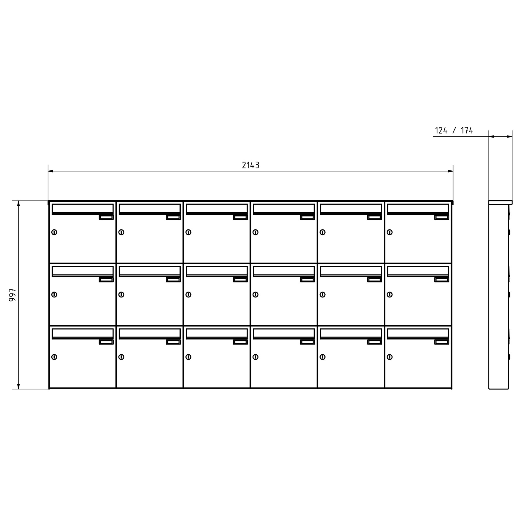 18er 3x6 Edelstahl Aufputz Briefkasten Design BASIC Plus 382XA AP - RAL nach Wahl