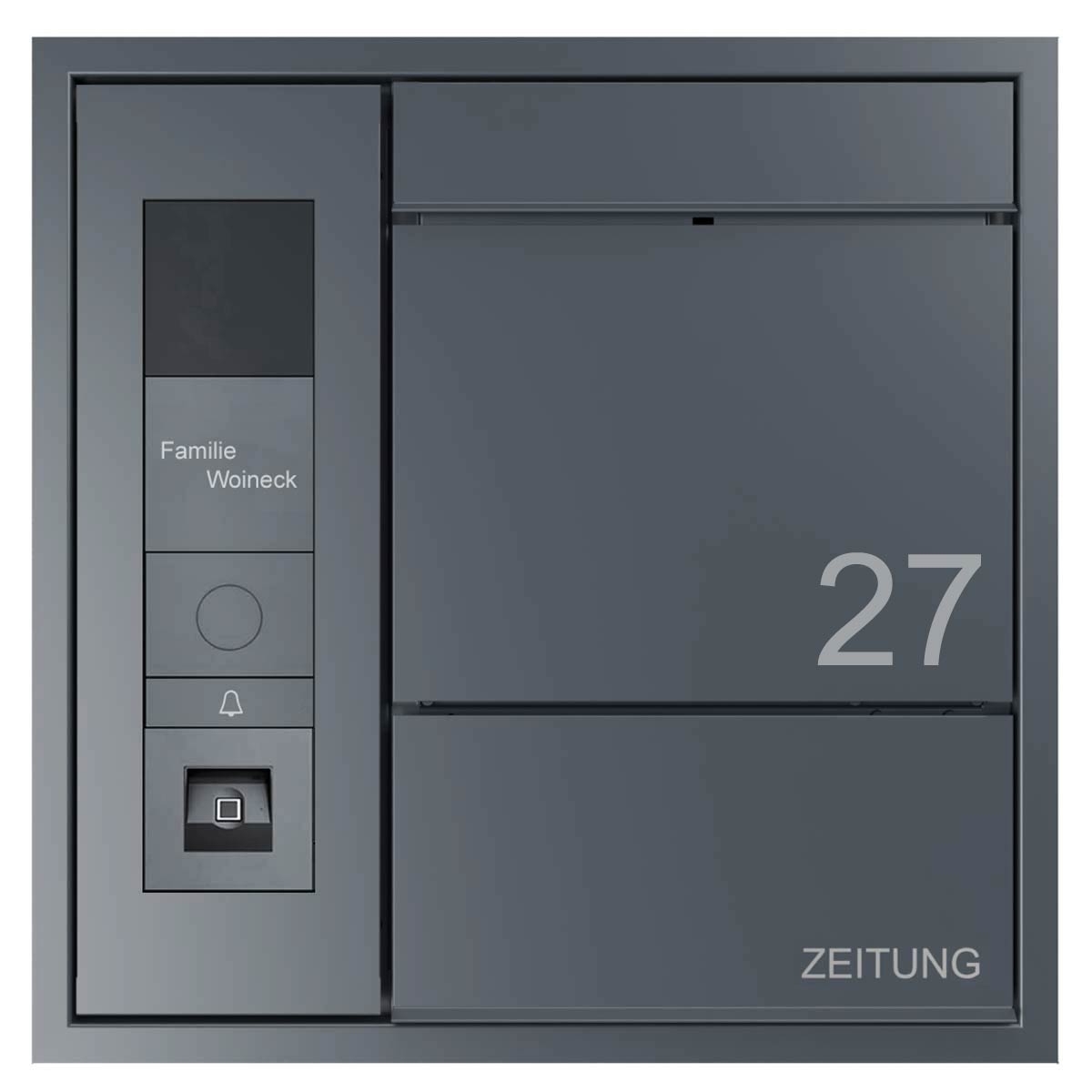 Design Unterputz Briefkasten GOETHE UP seitlich mit Zeitungsfach - RAL nach Wahl - GIRA System 106 Keyless In - VIDEO Komplettset Design Unterputz Briefkasten GOETHE UP seitlich mit Zeitungsfach - RAL nach Wahl - GIRA System 106 Keyless In - VIDEO Komplettset
