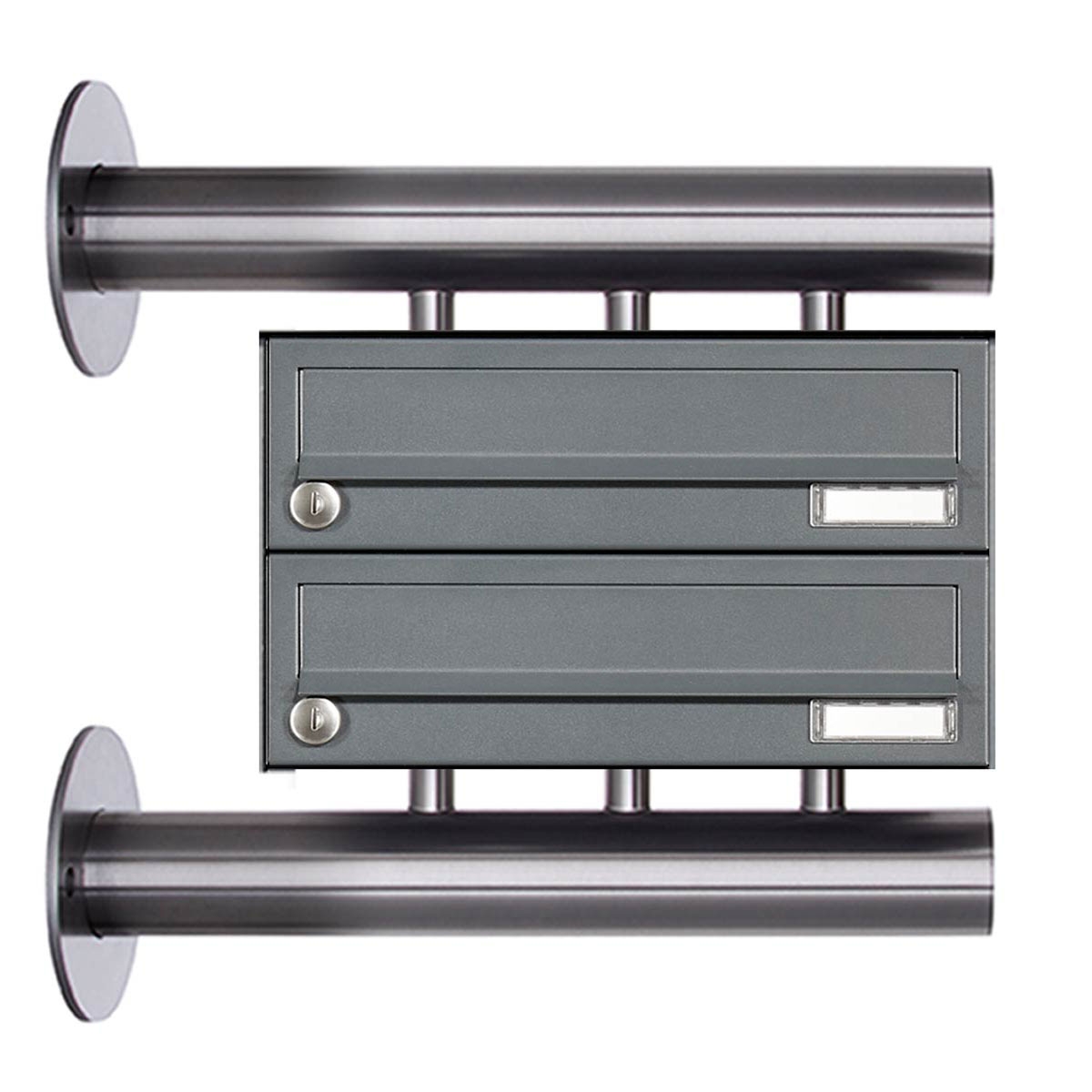 2er Edelstahl Briefkastenanlage Design BASIC Plus 385XW zur seitlichen Wandmontage - RAL nach Wahl