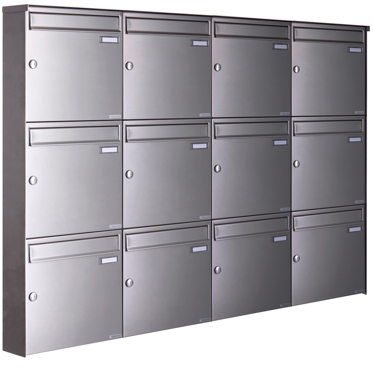 12er 4x3 Edelstahl Aufputz Briefkasten Design BASIC Plus 382XA AP - Edelstahl V2A geschliffen