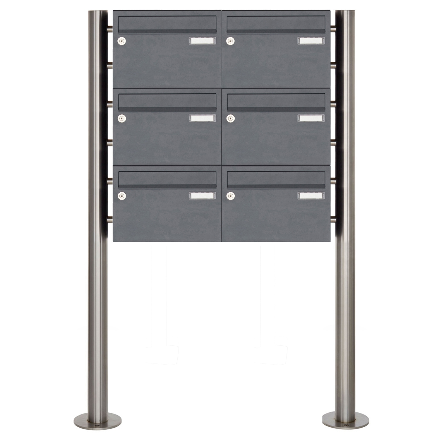 6er 3x2 letterbox system freestanding Design BASIC 385220 7016 ST-R - RAL 7016 anthracite grey 6er 3x2 letterbox system freestanding Design BASIC 385220 7016 ST-R - RAL 7016 anthracite grey