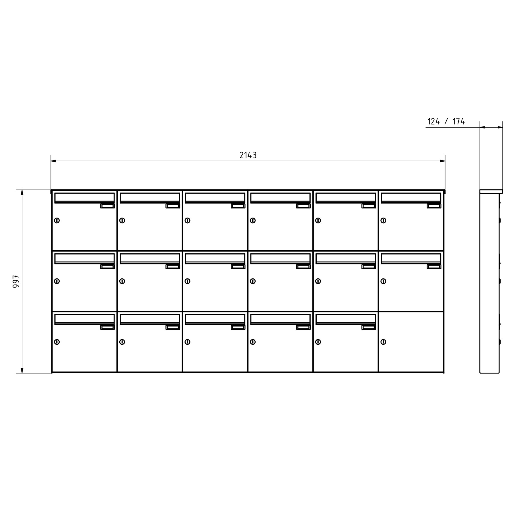 17er 6x3 Edelstahl Aufputz Briefkasten Design BASIC Plus 382XA AP - Edelstahl V2A geschliffen