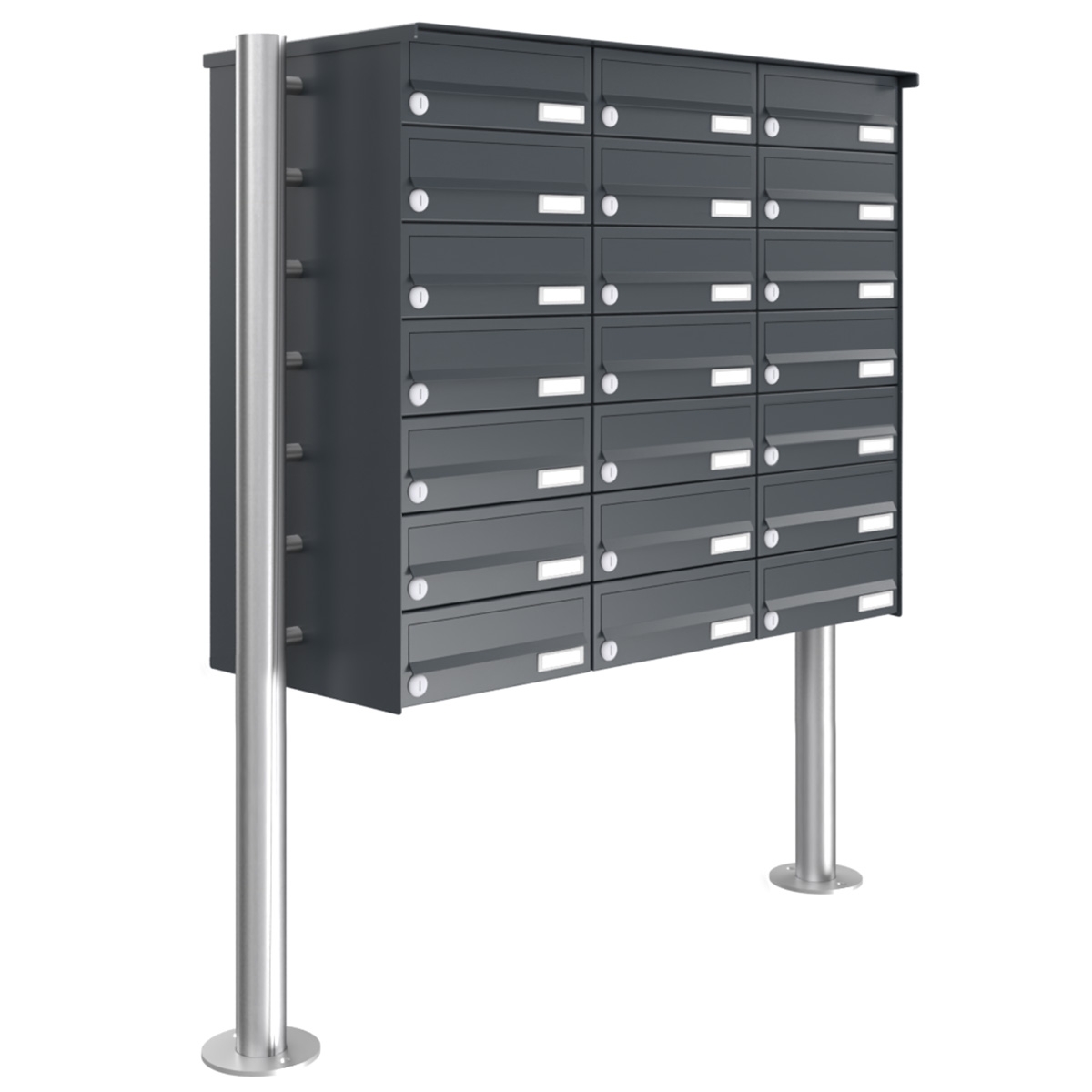 21er 7x3 Edelstahl Briefkastenanlage freistehend Design BASIC Plus 385X ST-R - RAL nach Wahl