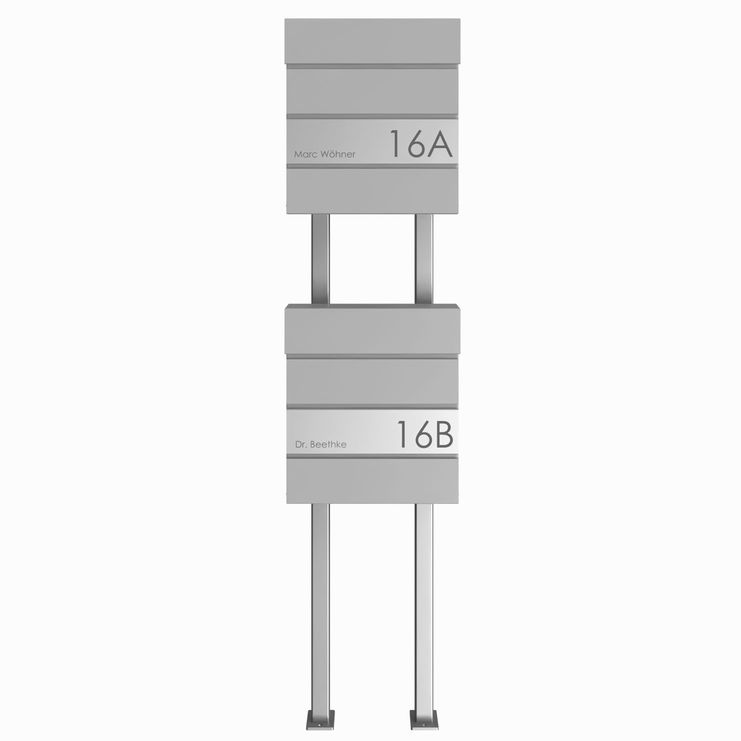 2-post letterbox KANT Edition with newspaper compartment - Elegance 1 design - RAL 9007 grey aluminium