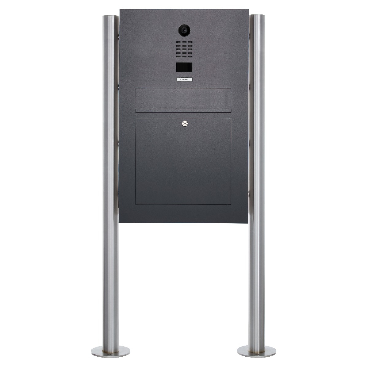 Stainless steel free-standing letterbox designer model BIG ST-R with DoorBird video intercom - RAL of your choice Stainless steel free-standing letterbox designer model BIG ST-R with DoorBird video intercom - RAL of your choice